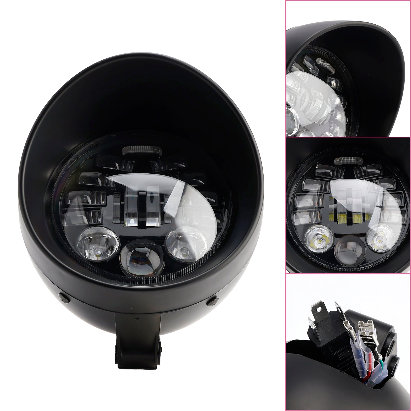 Multifunctional Beam Headlight Fog Lamp Custom Fits For Racer Bobber Chopper Chrome