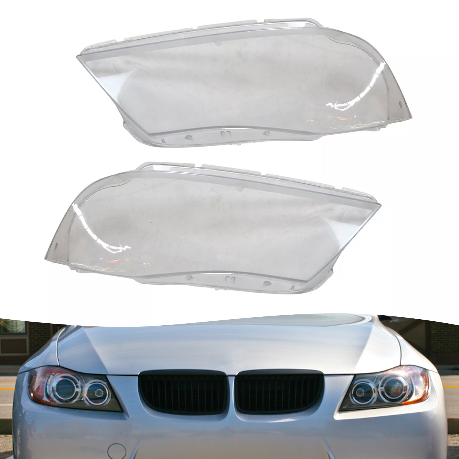 2005-2012 BMW 3 E90 E91 Sedan 2PCS Xenon Headlight Headlamp Clear Lens Cover