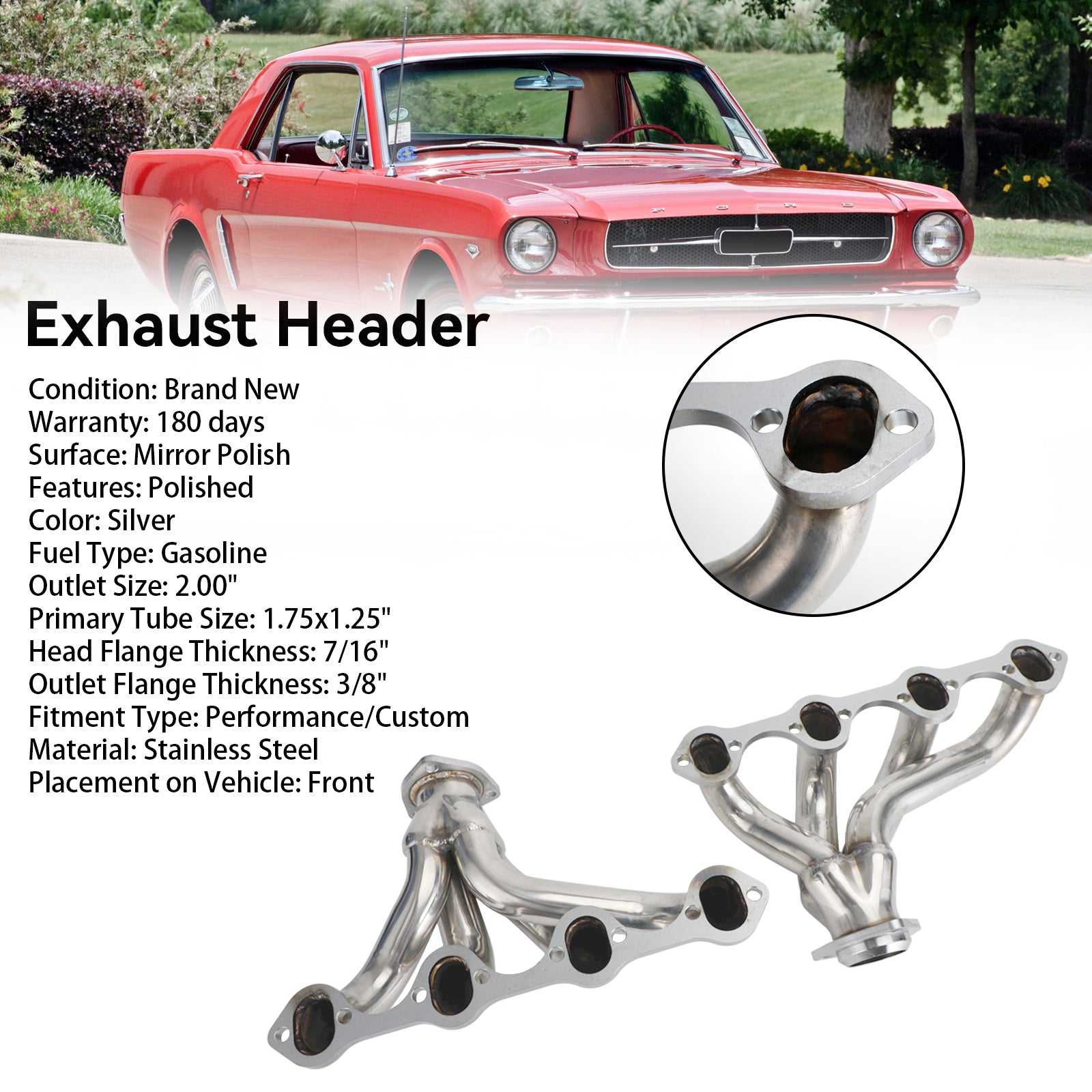 Stainless Hugger Exhaust Headers Fit Ford Short Block Windsor 289 302 351