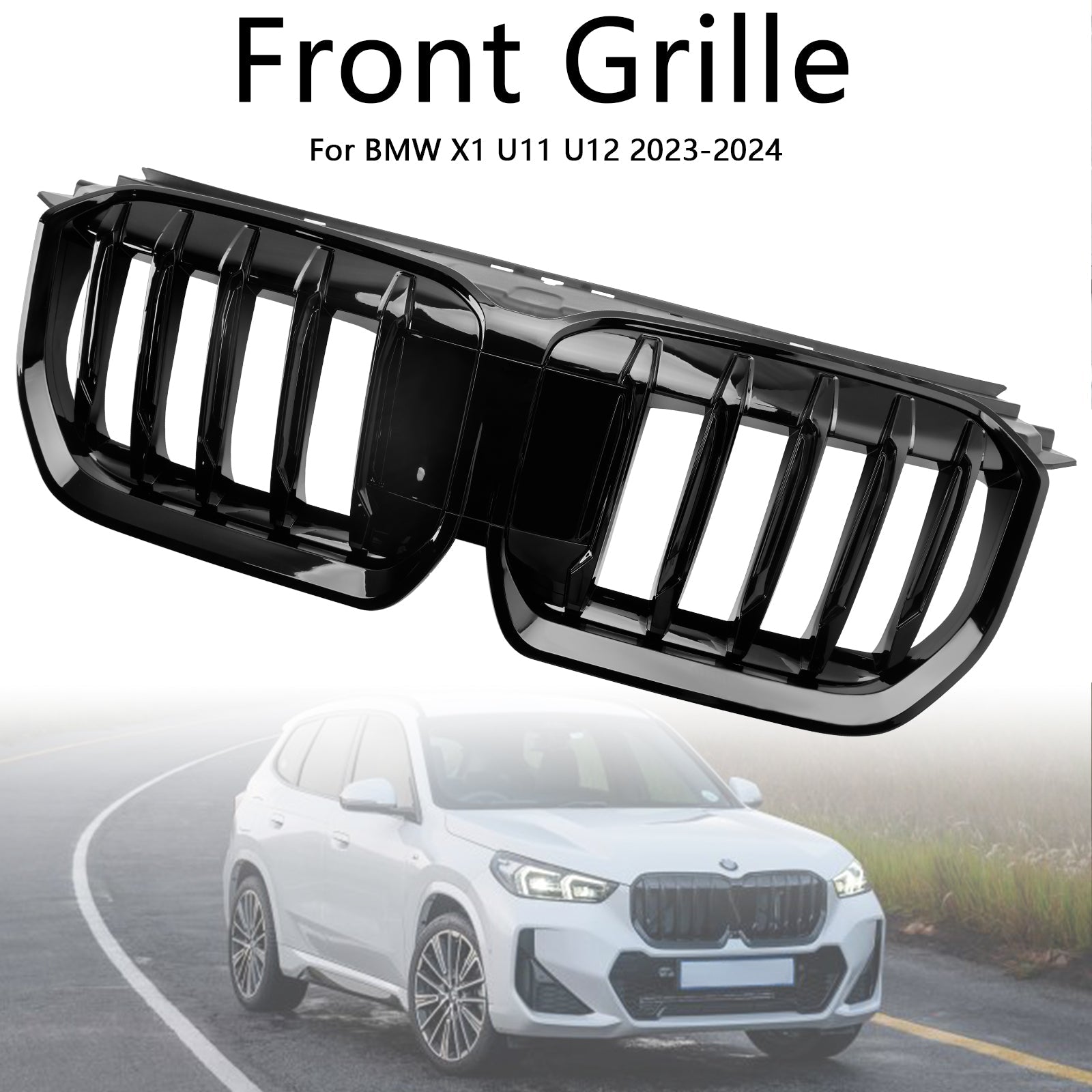 Gloss Black Front Bumper Kidney Grille Grill Fit BMW X1 U11 U12 2023-2024