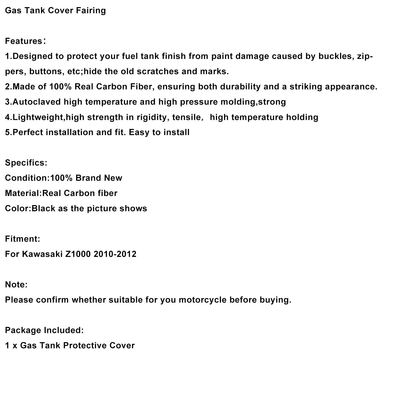 2010-2012 Kawasaki Z1000 Real Carbon Fiber Tank Cover Fairing