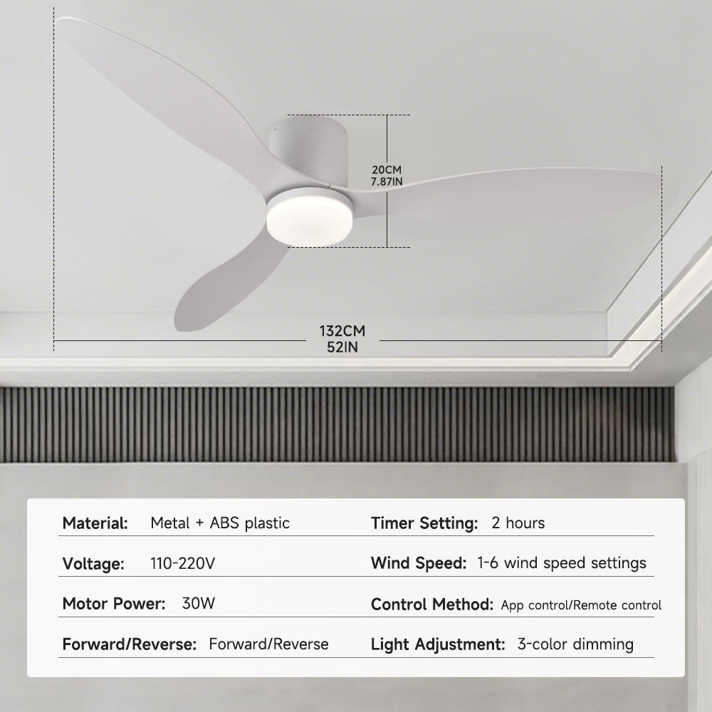 52" Profile Ceiling Fans with Lights Remote/App Control Dimmable LED DC Motor