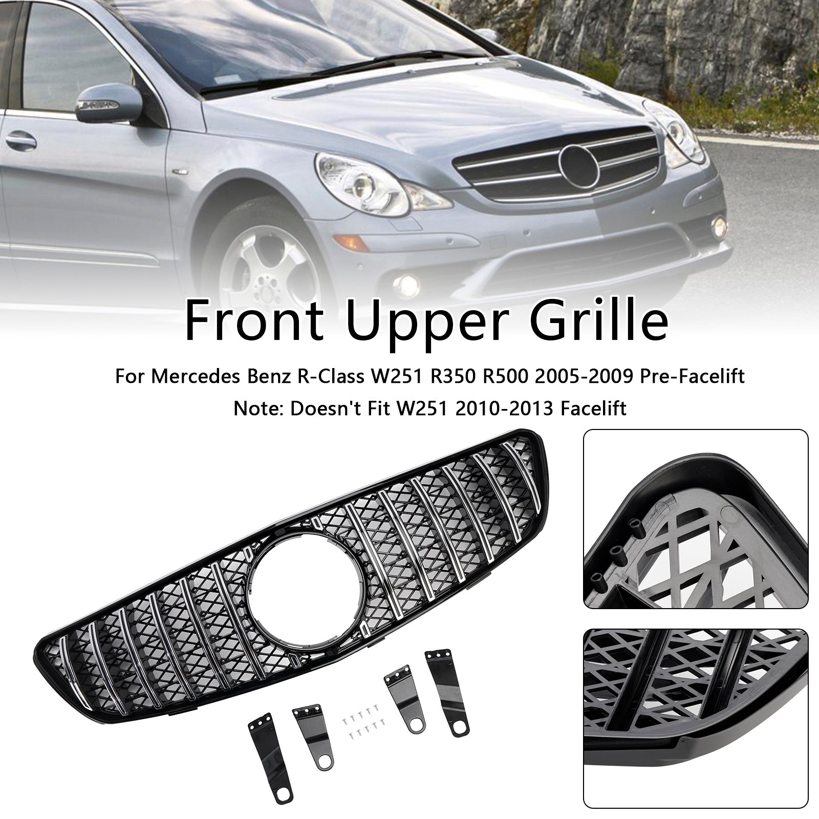 Front Bumper Grille Grill Fit Mercedes-Benz R-Class W251 R350 R500 2005-2009