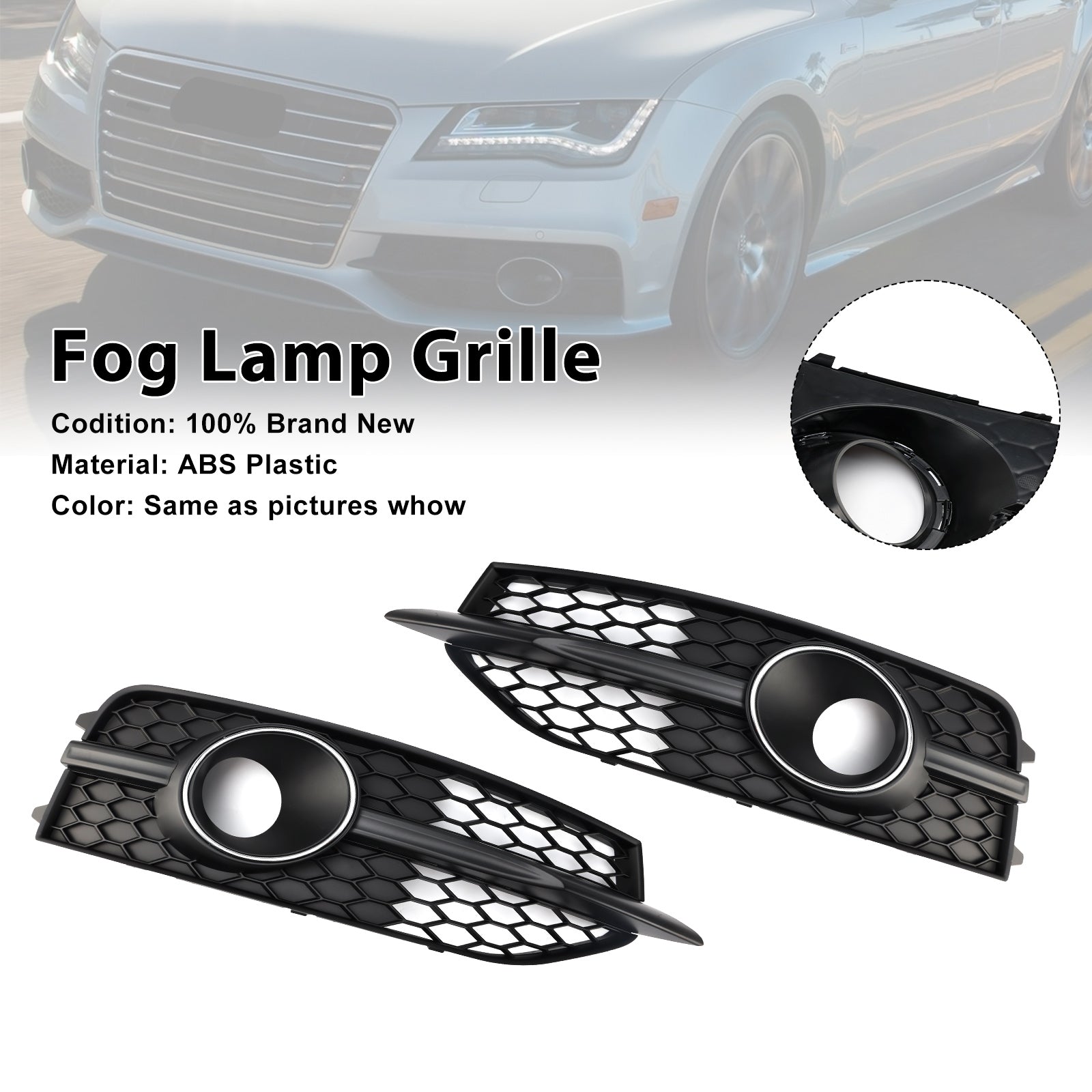 2012-2015 Audi A7 S-Line S7 Black Front Bumper Fog Light Grille Cover Bezel