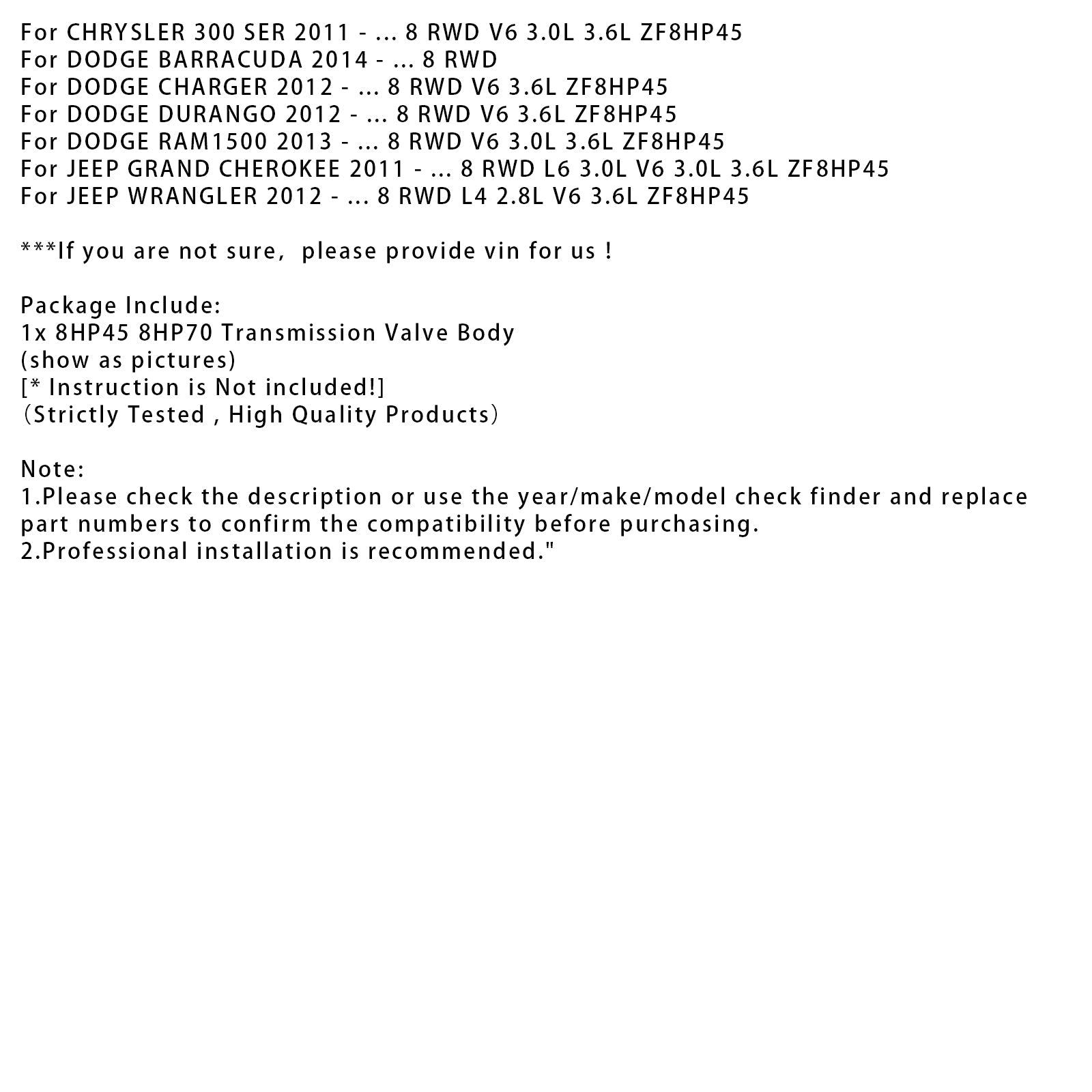 2013-up BMW 7 SER 8 RWD L6 3.0L Transmission Valve Body 8HP45 8HP70