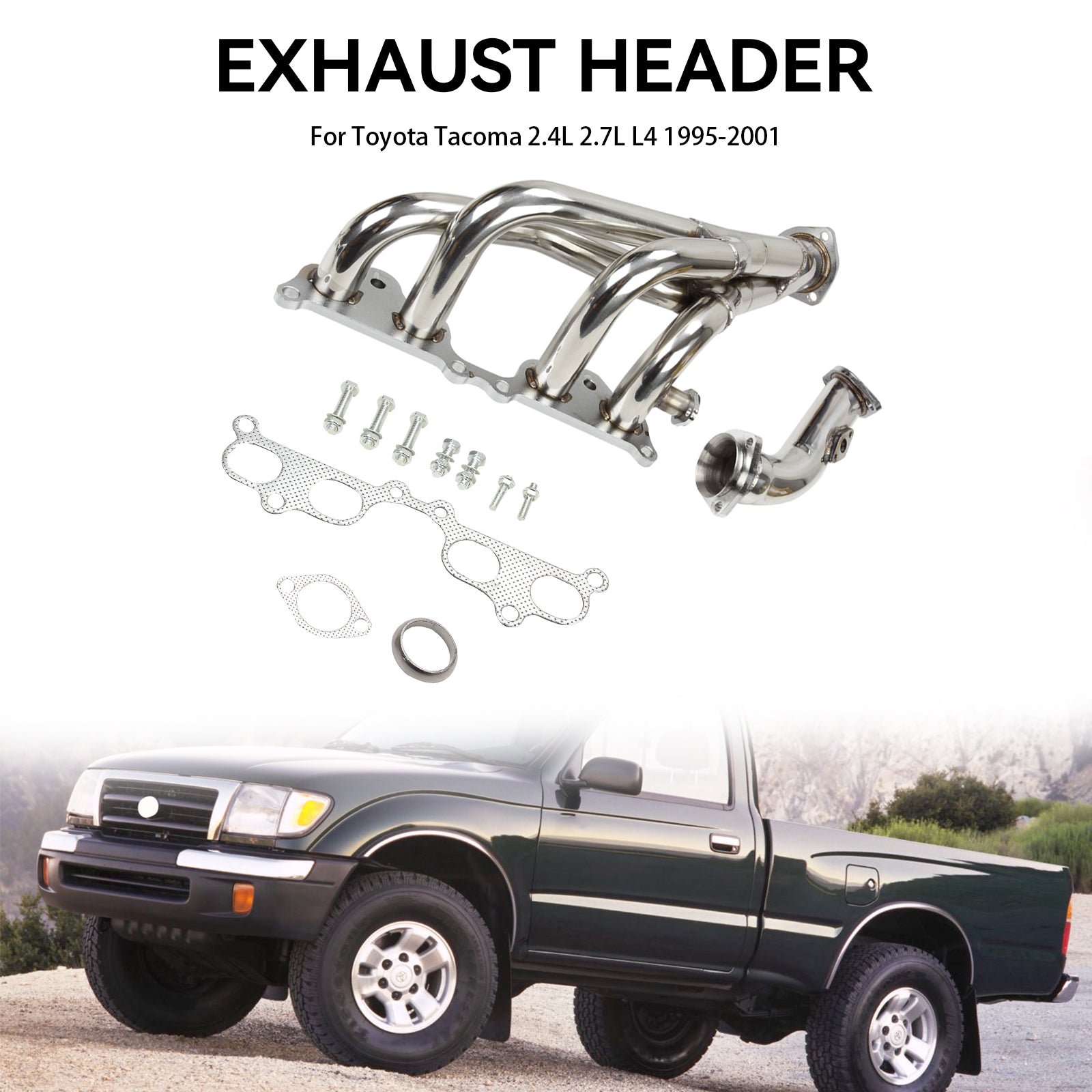 Stainless Steel Manifold Header Fit Toyota Tacoma 2.4L 2.7L L4 1995-2001