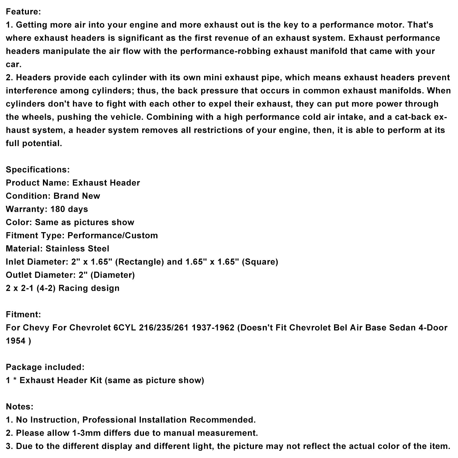 Stainless Steel Exhaust Manifold Header Fit Chevrolet 216/235/261 1937-1962