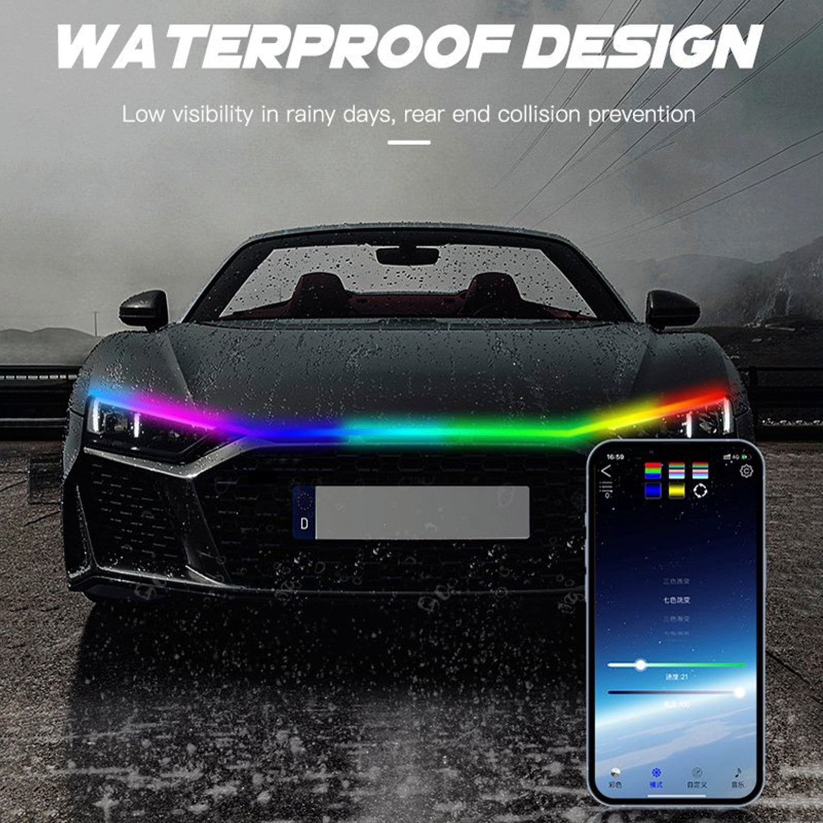 Car Hood LED Daytime Running Light Strip Flexible Dynamic Scan Start Up