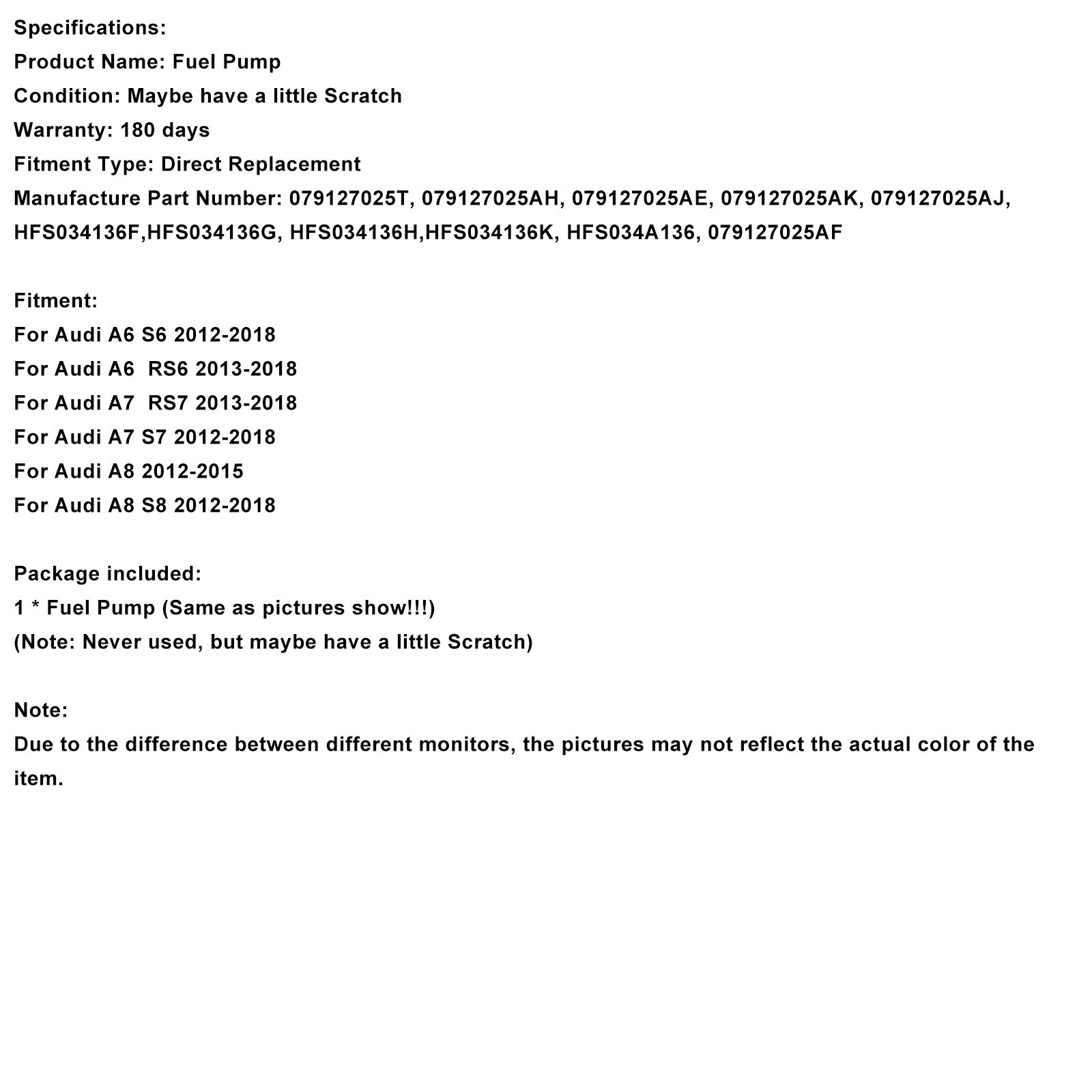 2013-2018 Audi A6 RS6 High Pressure Fuel Pump 079127025 HFS034136G
