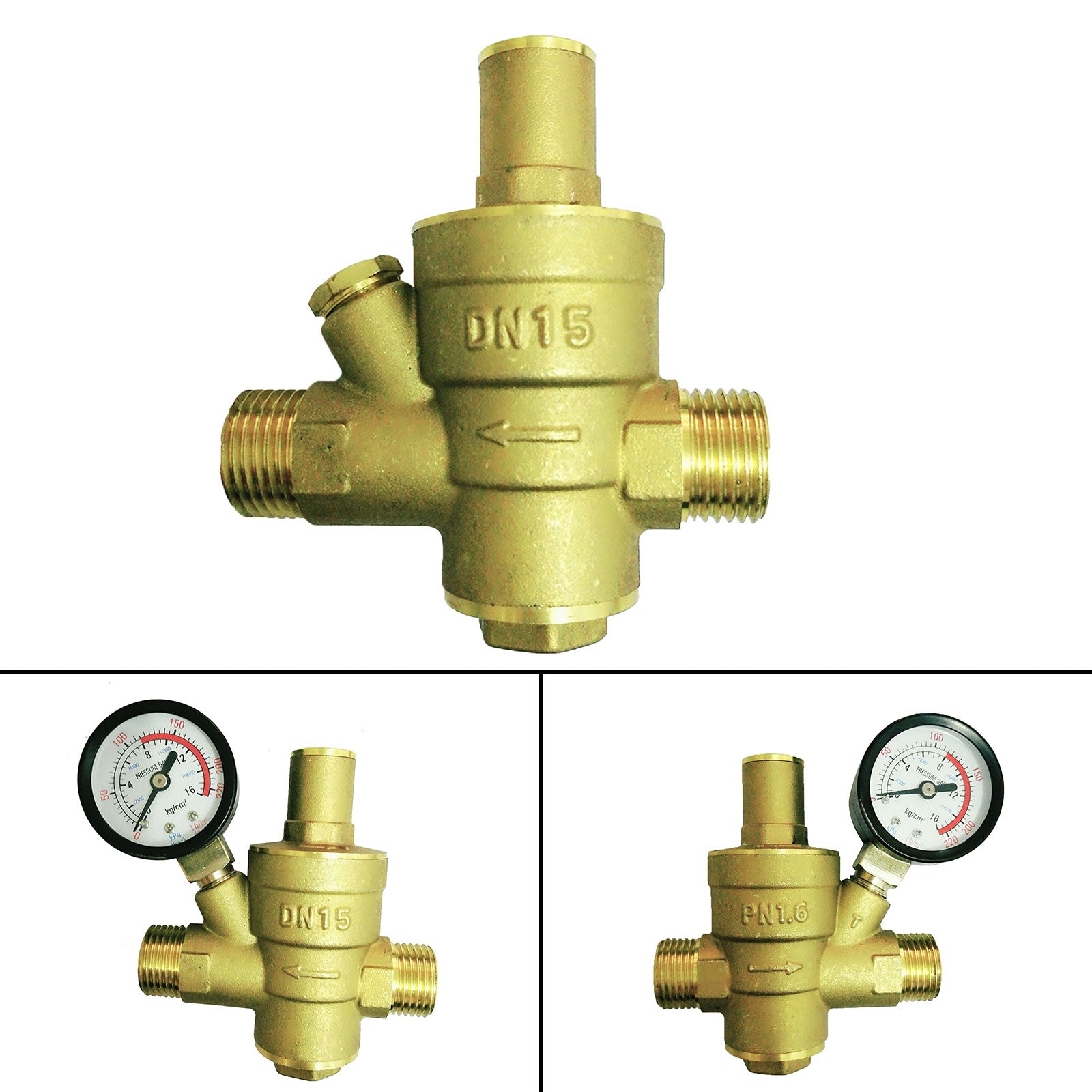 DN15 Adjustable Brass NPT 1/2" Water Pressure Regulator Reducer with Gauge Meter