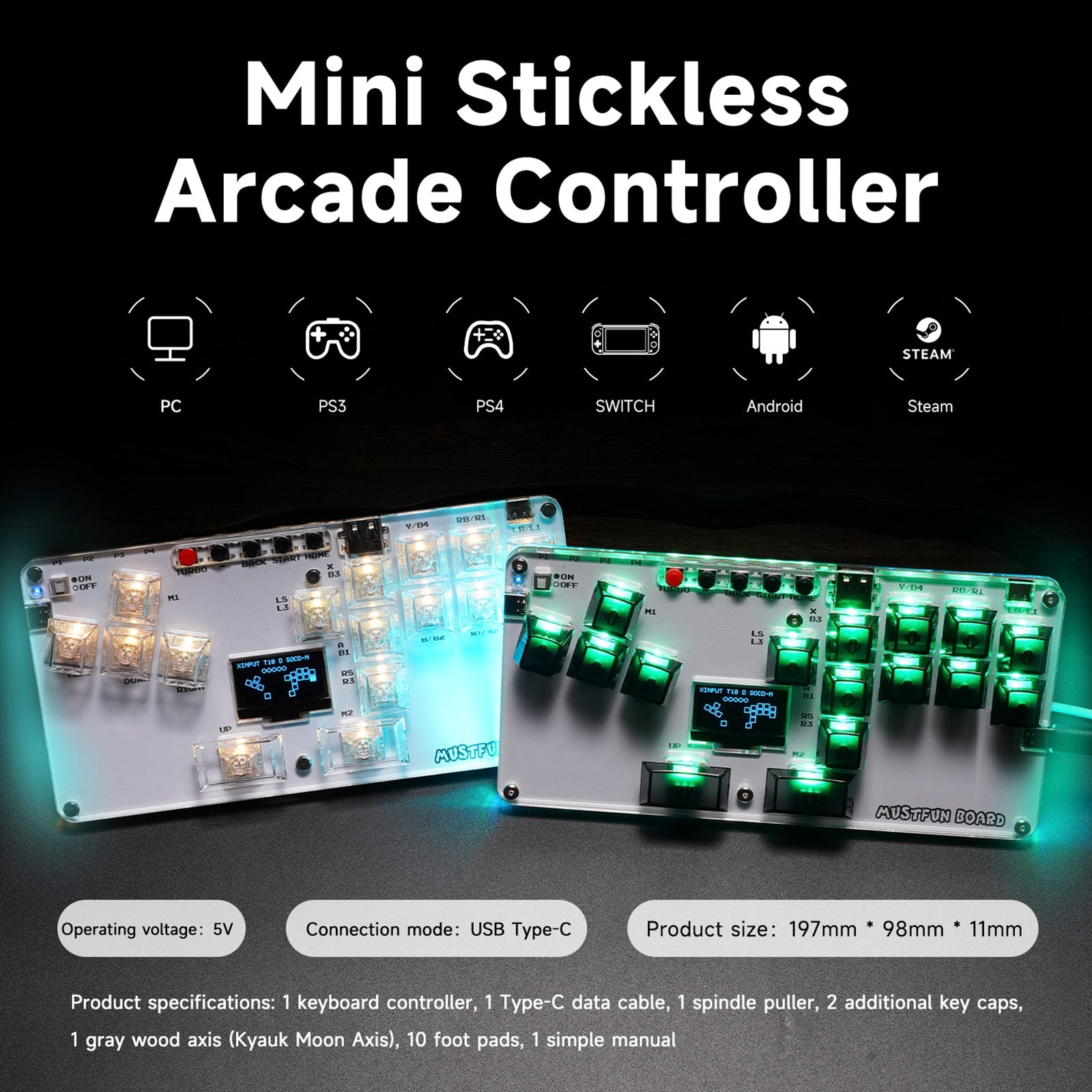 MustFun Hitbox Mini Stickless Controller Suitable For PC/PS3/PS4/Switc