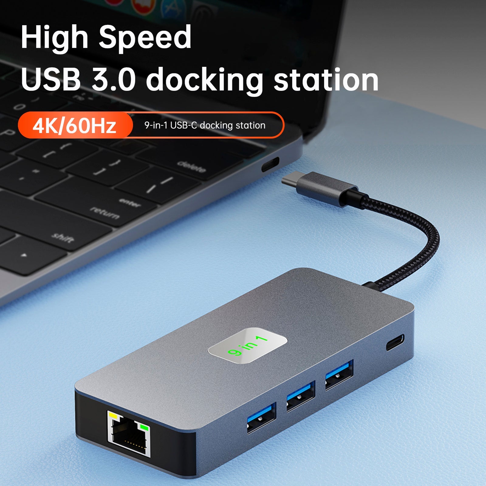 9 in 1 TYPE-C to RJ45(Gigabit)+USB3.0*3+HDMI+USB-CS Data+PD100W+SD/TF iPad Pro