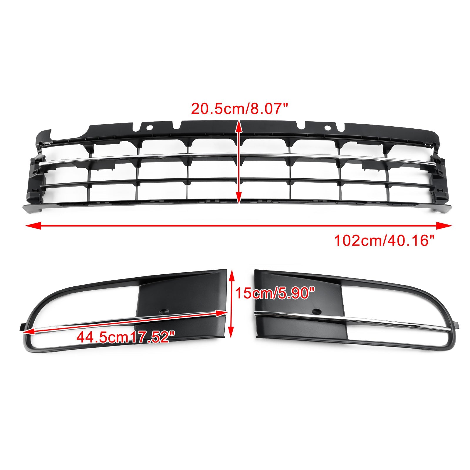 2012-2016 VW Beetle W/ Front Bumper Lower Grille + Fog Light Grill Chrome