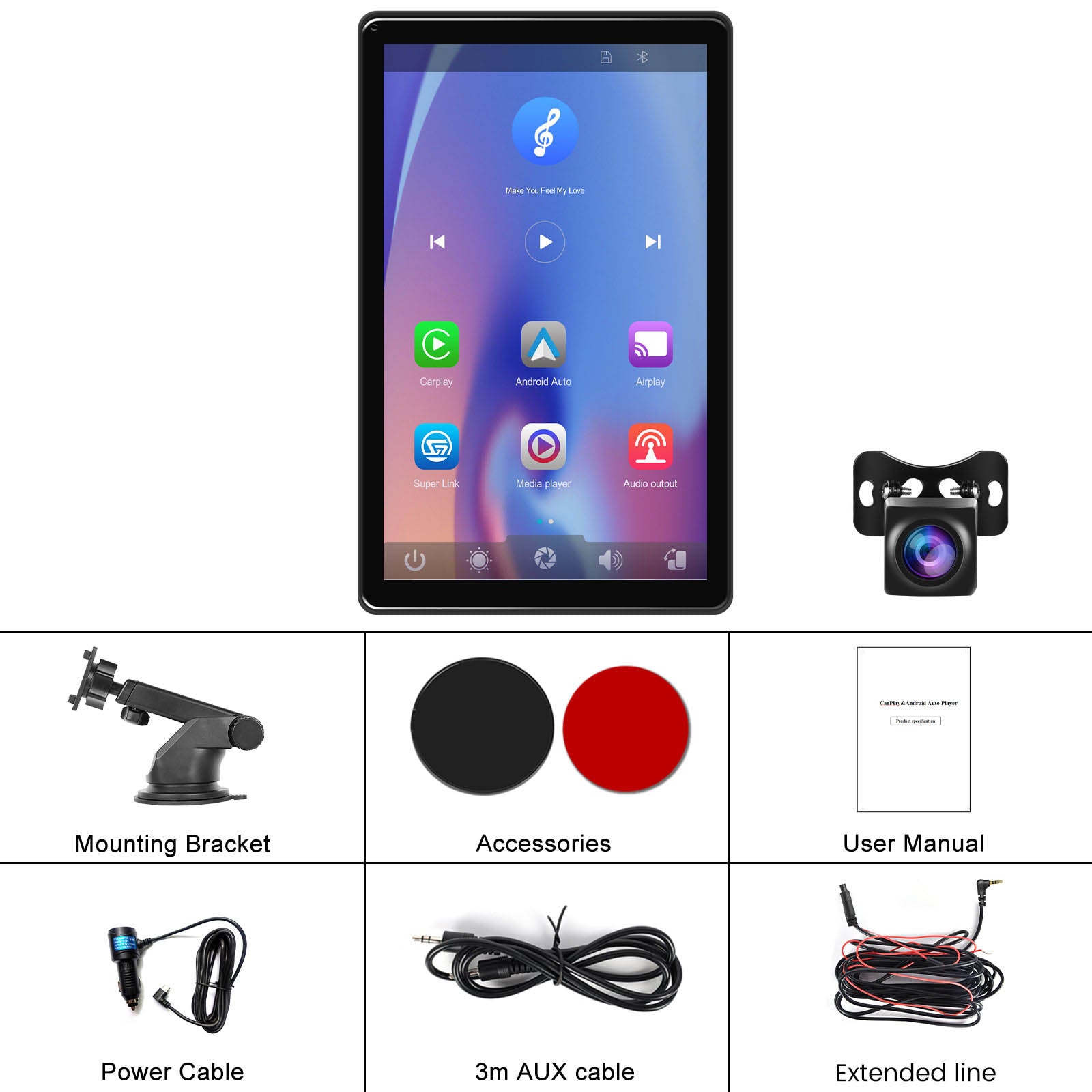 8-inch Full Touch Screen Apple CarPlay Android Auto Switching Display AHD Camera