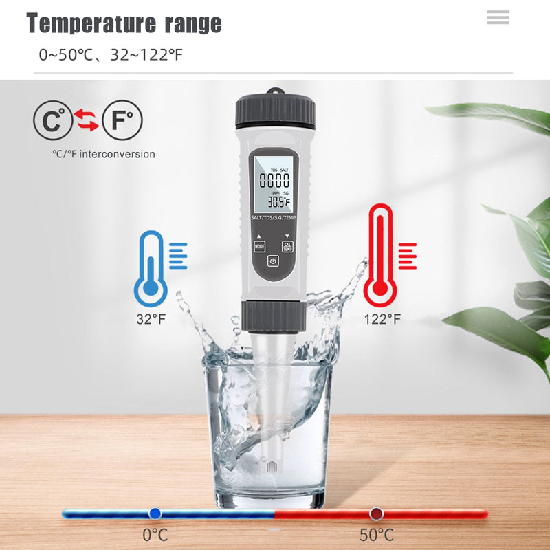 جهاز قياس الملوحة الرقمي 4In1 EC/SG/TEMP/أداة اختبار مراقبة جودة المياه