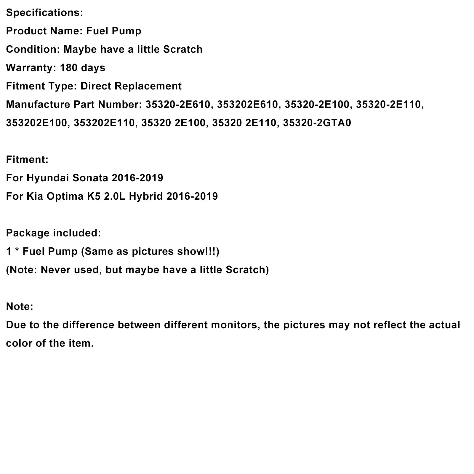 High Pressure Fuel Pump 35320-2E610 Fit Hyundai Sonata Optima K5 2.0 2016-2019