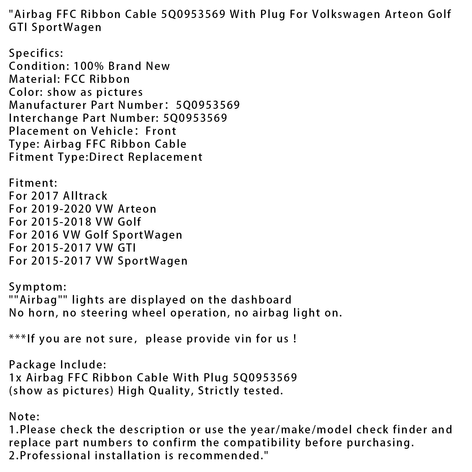 2015-2018 VW Golf Airbag FFC Ribbon Cable 5Q0953569