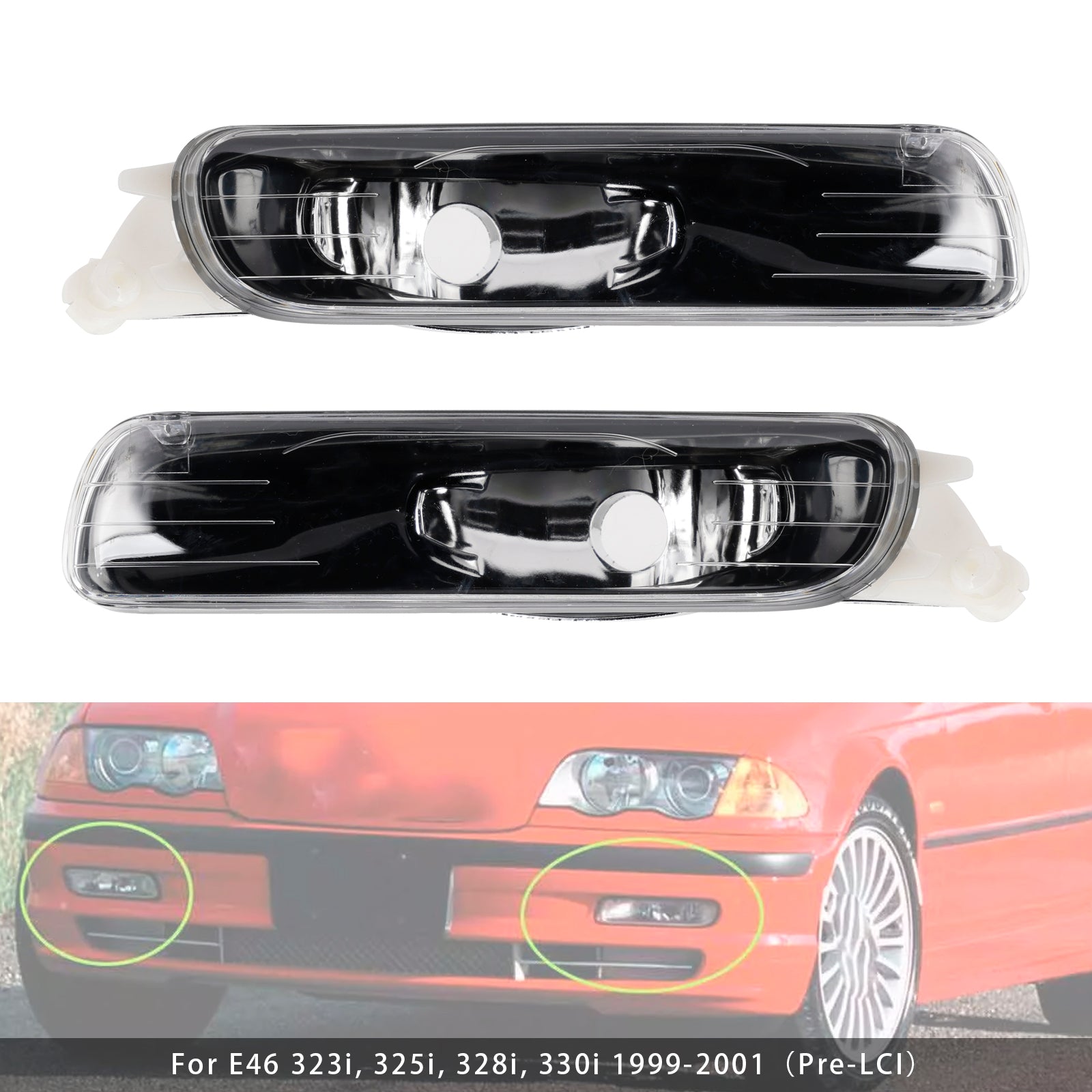 Pair Front Bumper Fog Light Without Blubs For E46 323i 325i 1998-2001（Pre-LCI）