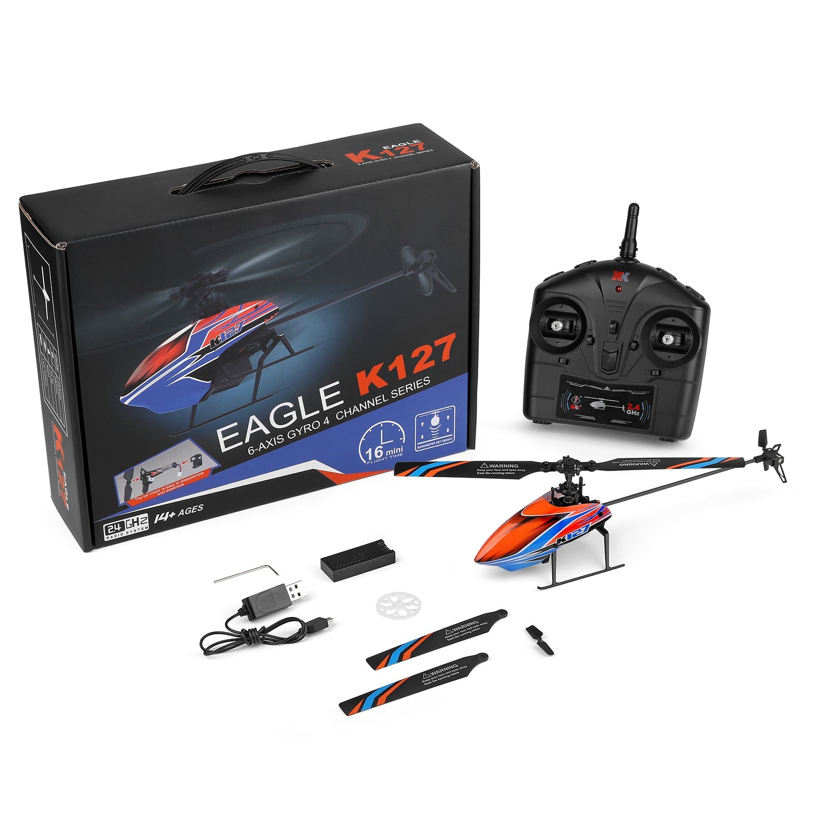 Wltoys K127 Helicopter 2.4G 4CH 6-Aixs Gyroscope Hover RC Helicopter RTF Toy