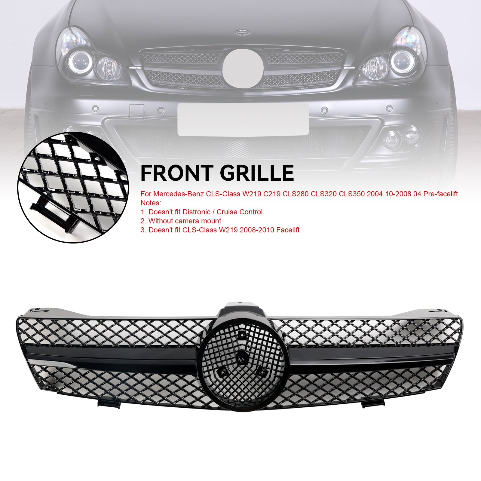 Front Bumper Grille Grill Fit Mercedes Benz CLS-Class W219 2004-2008