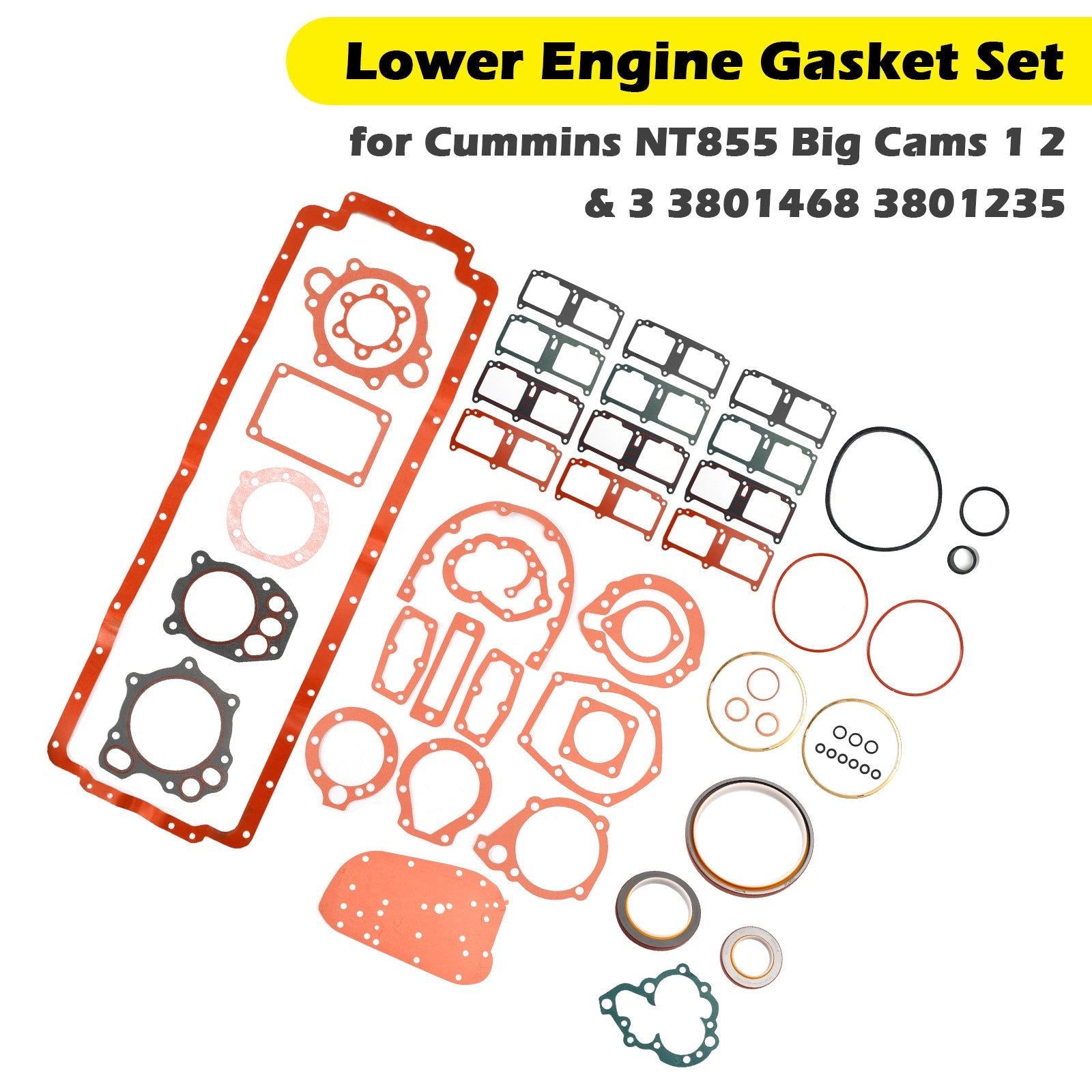 Lower Engine Gasket Set for Cummins NT855 Big Cams 1 2 & 3 3801468 3801235