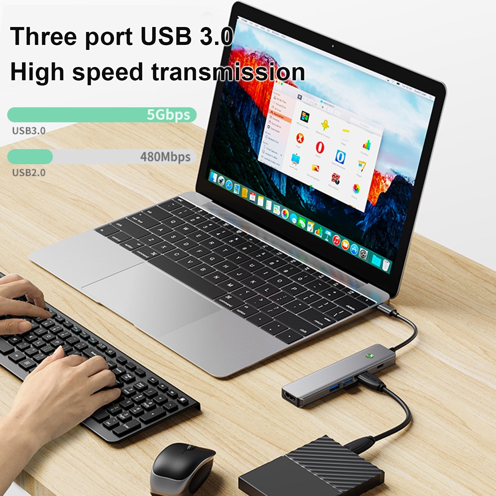 5 in 1 TYPE-C USB3.0 HDMI PD100W Interface Hub Adapter Dock for MacBook iPad 15