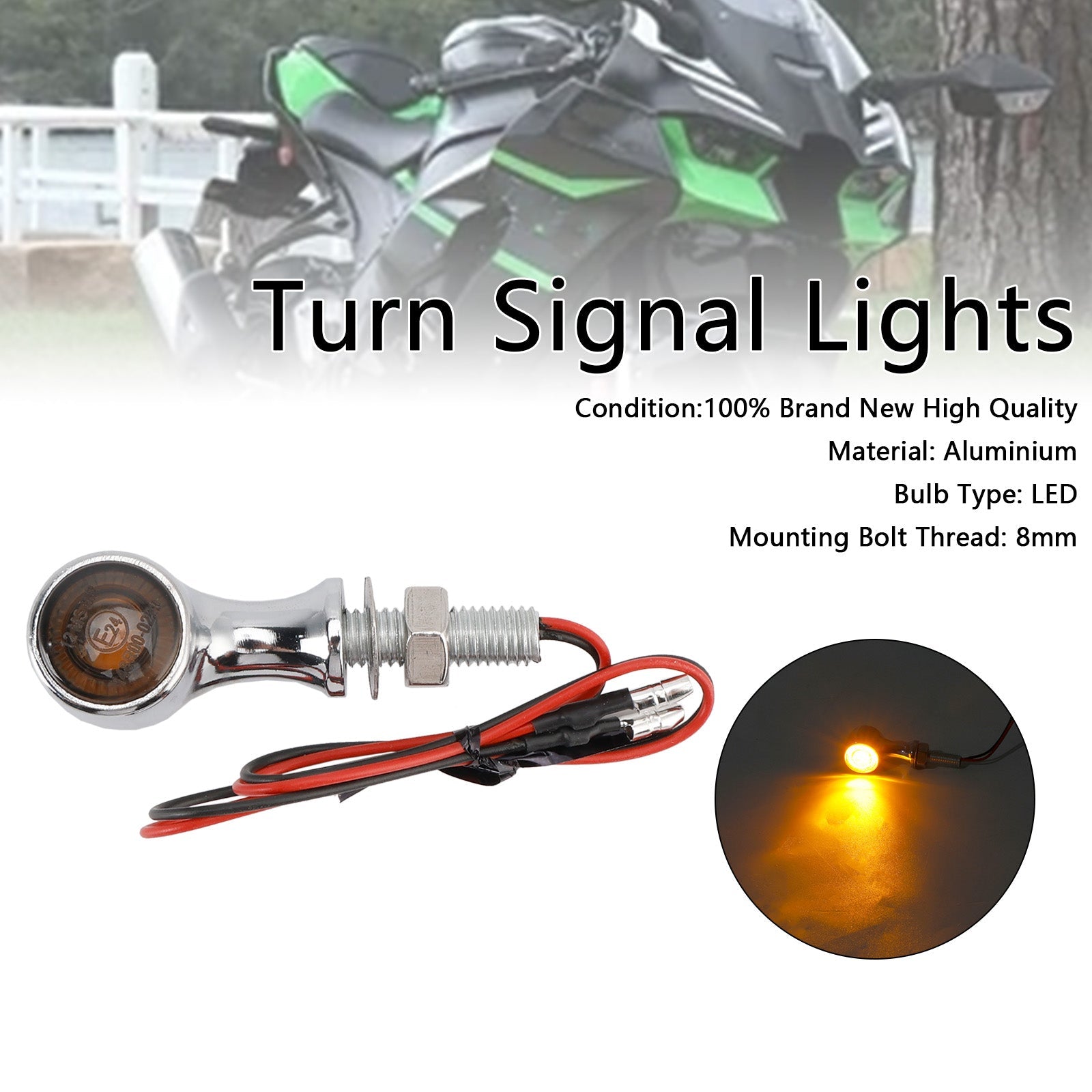 12V LED Turn Signal Indicator Light 8mm Universal Motorcycle For Suzuki