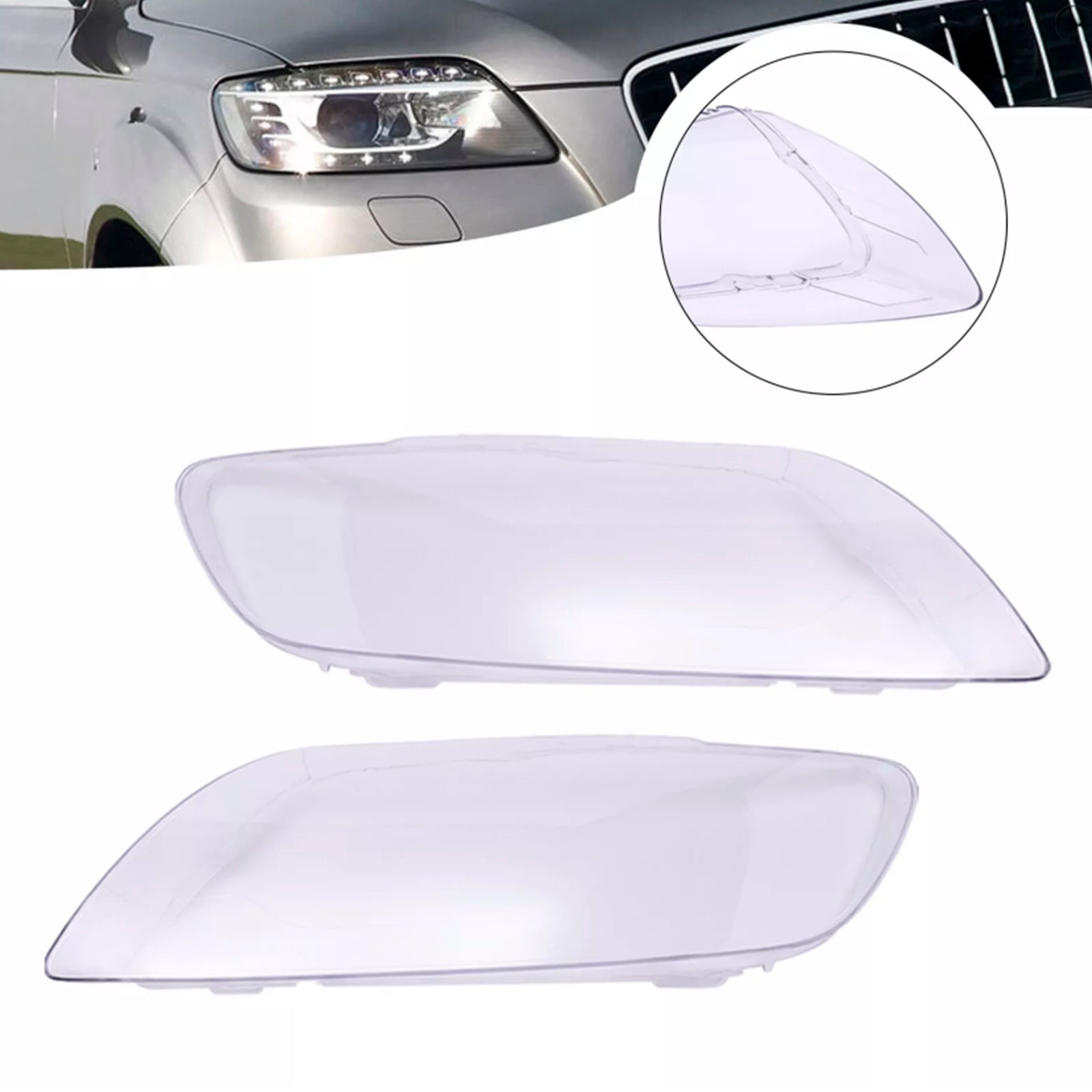 2PCS Front Headlight Glass Clear Cover For Audi Q7 2006-2015