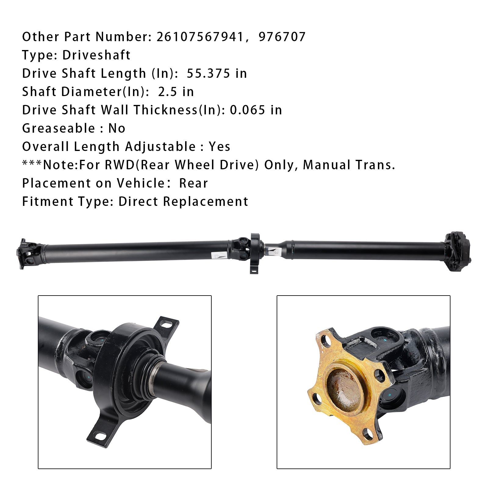 2008-2013 BMW 128i E82 E88 Rear Driveshaft Prop Shaft Assembly 26107567941