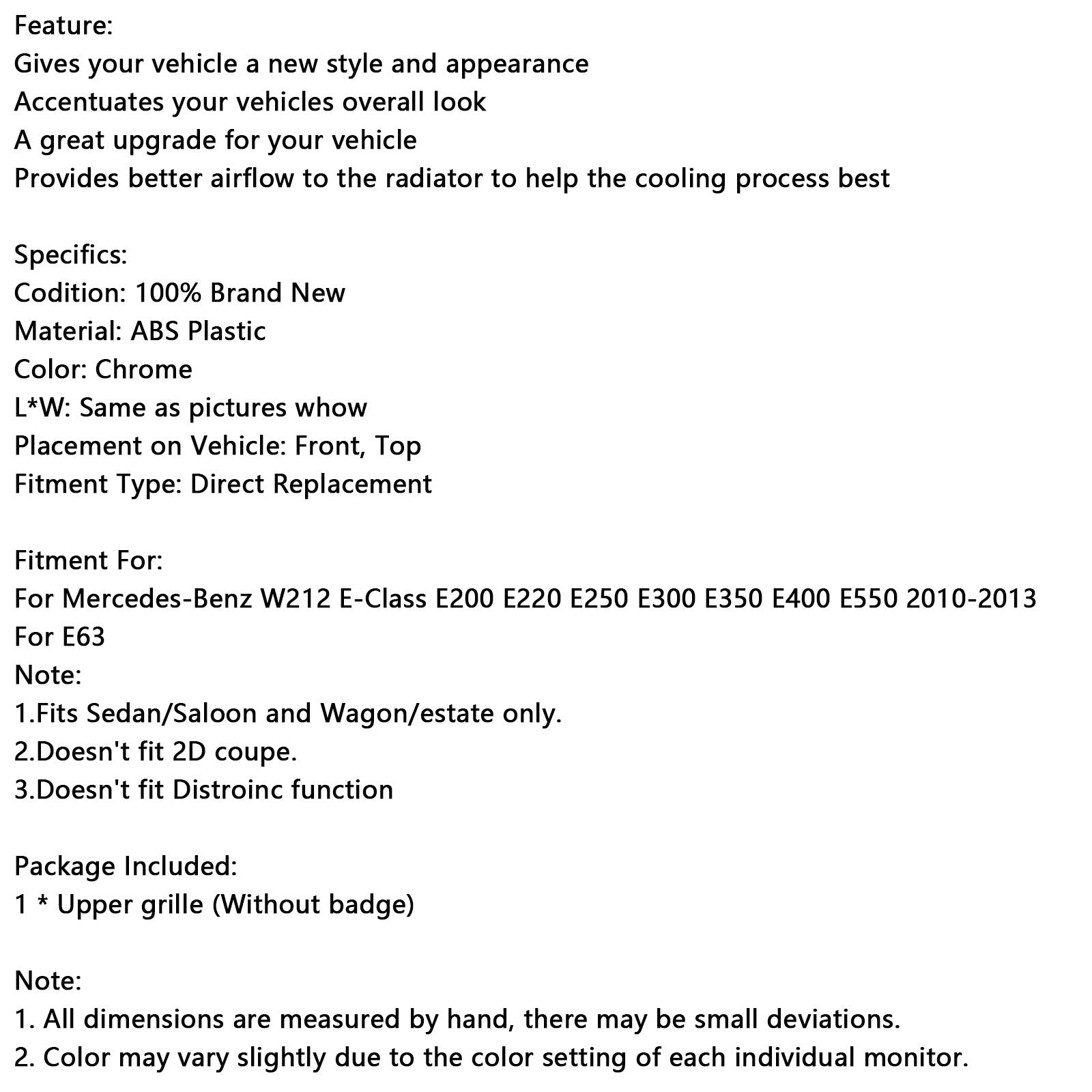 2010-2013 Mercedes-Benz W212 E-Class E200 E220 E250 E300 E350 E400 E55 Diamond Front Grill Grille