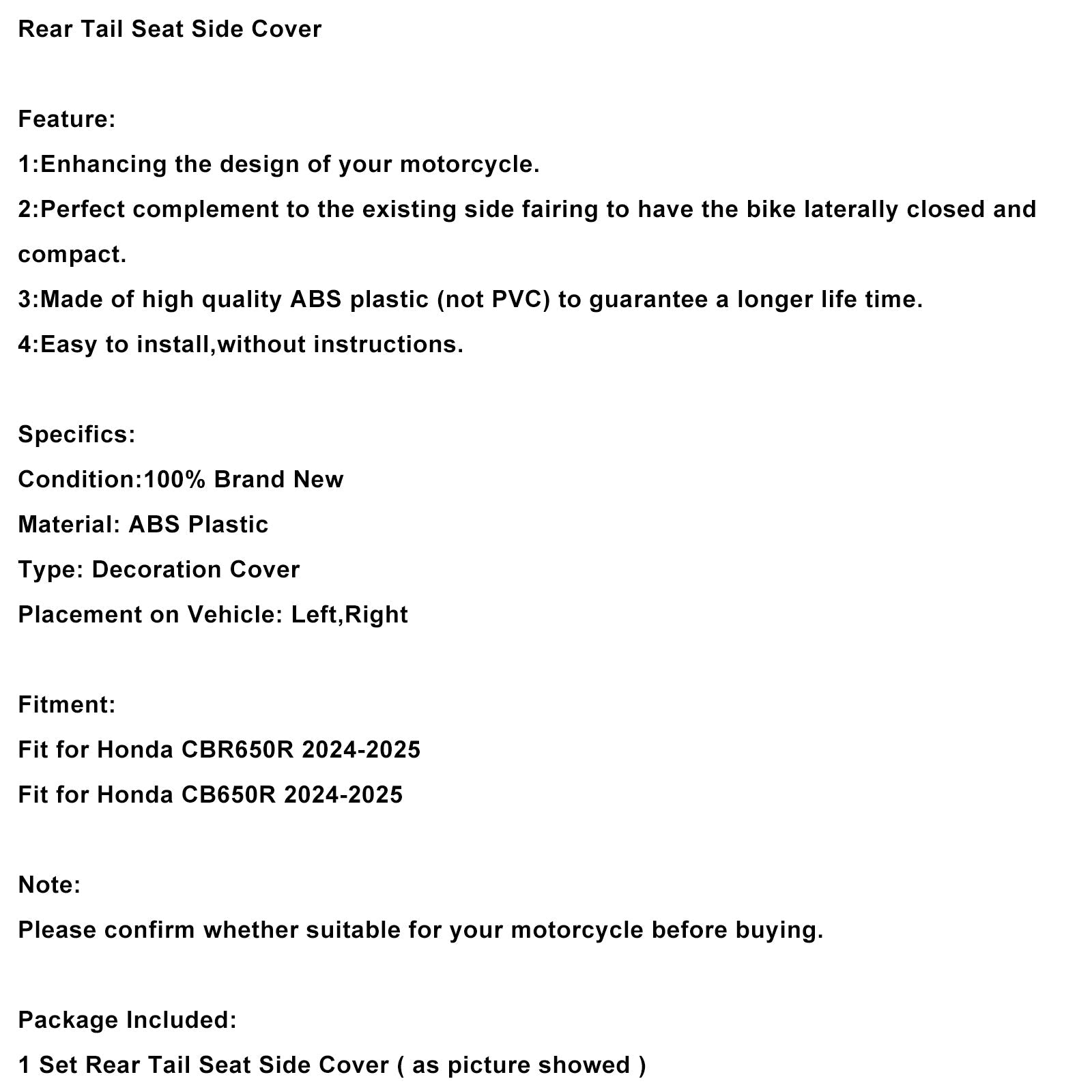 2024-2025 Honda CBR650R CB650R Rear Tail Seat Side Cover Fairing