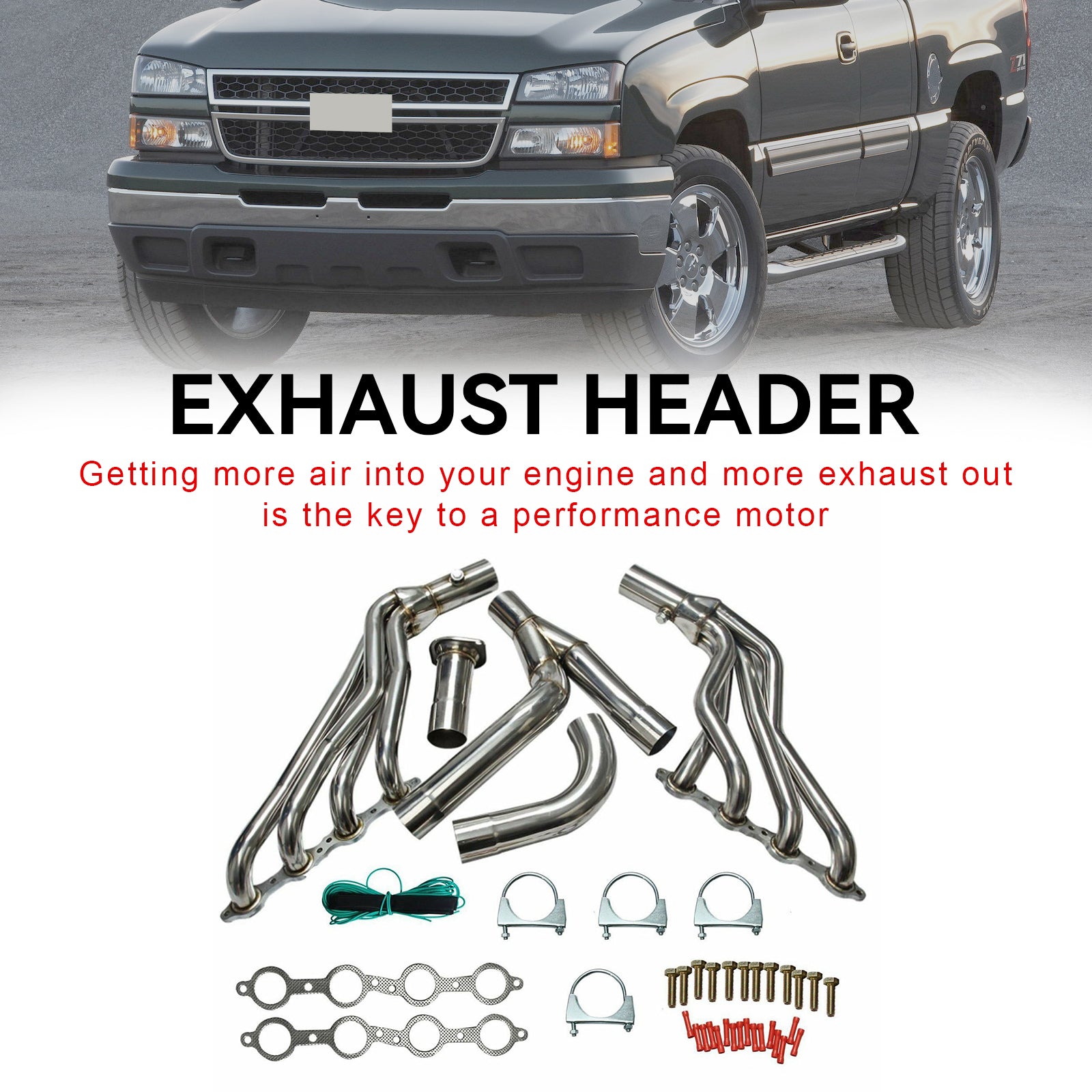 Exhaust Header fit Chevy GMT800 Silverado/Sierra 1500 2WD/4WD 4.8 5.3 6.0 99-06