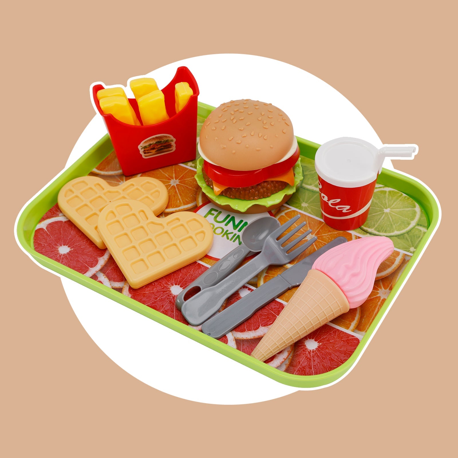 Hamburger Waffles Fries Drink Play Food Kitchen Set Children Toy Set For Kid