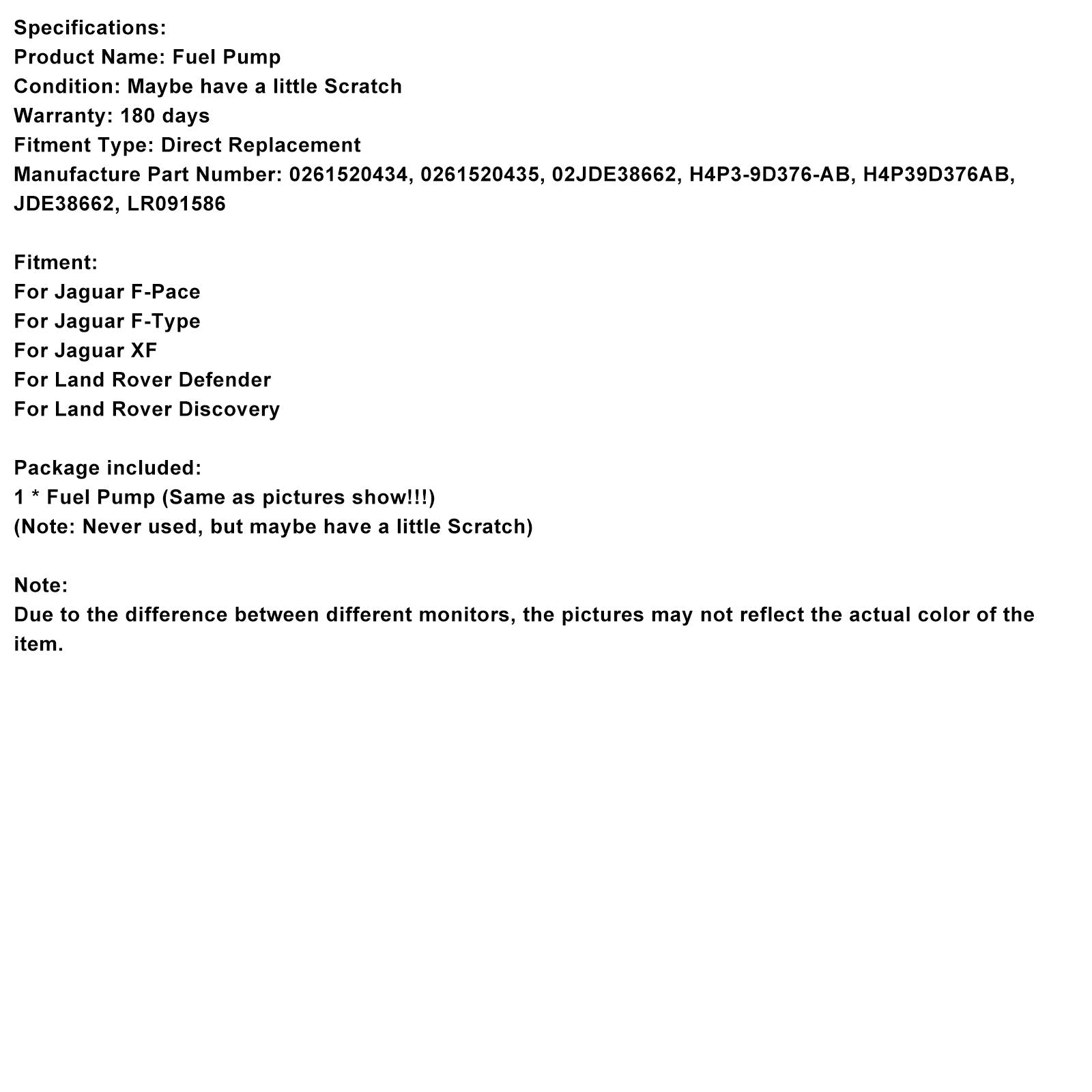 Range Rover Evoque Velar High Pressure Fuel Pump H4P3-9D376-AB 0261520434 02JDE38662