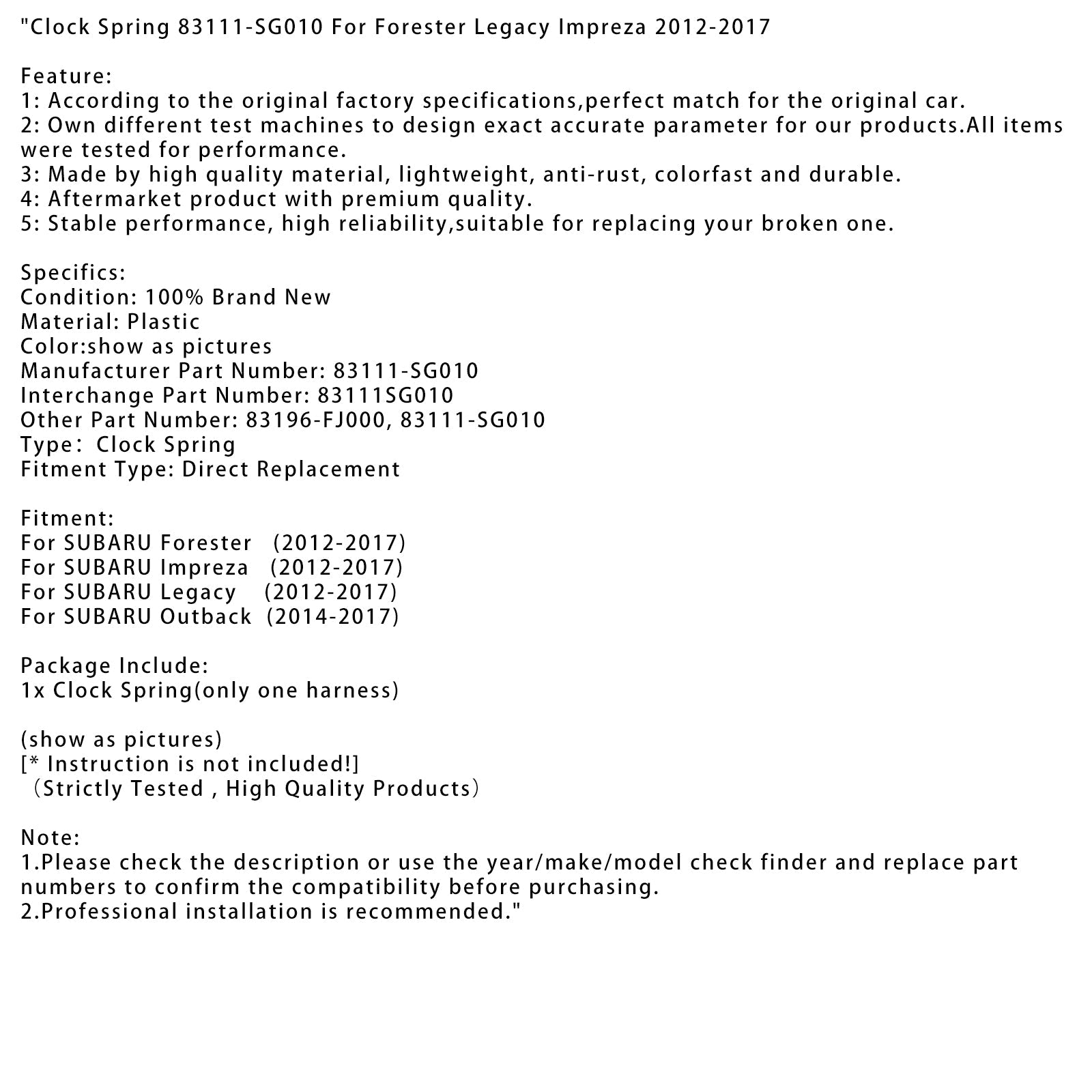 포레스터 레거시 임프레자 2012-2017용 클록 스프링 83111-SG010