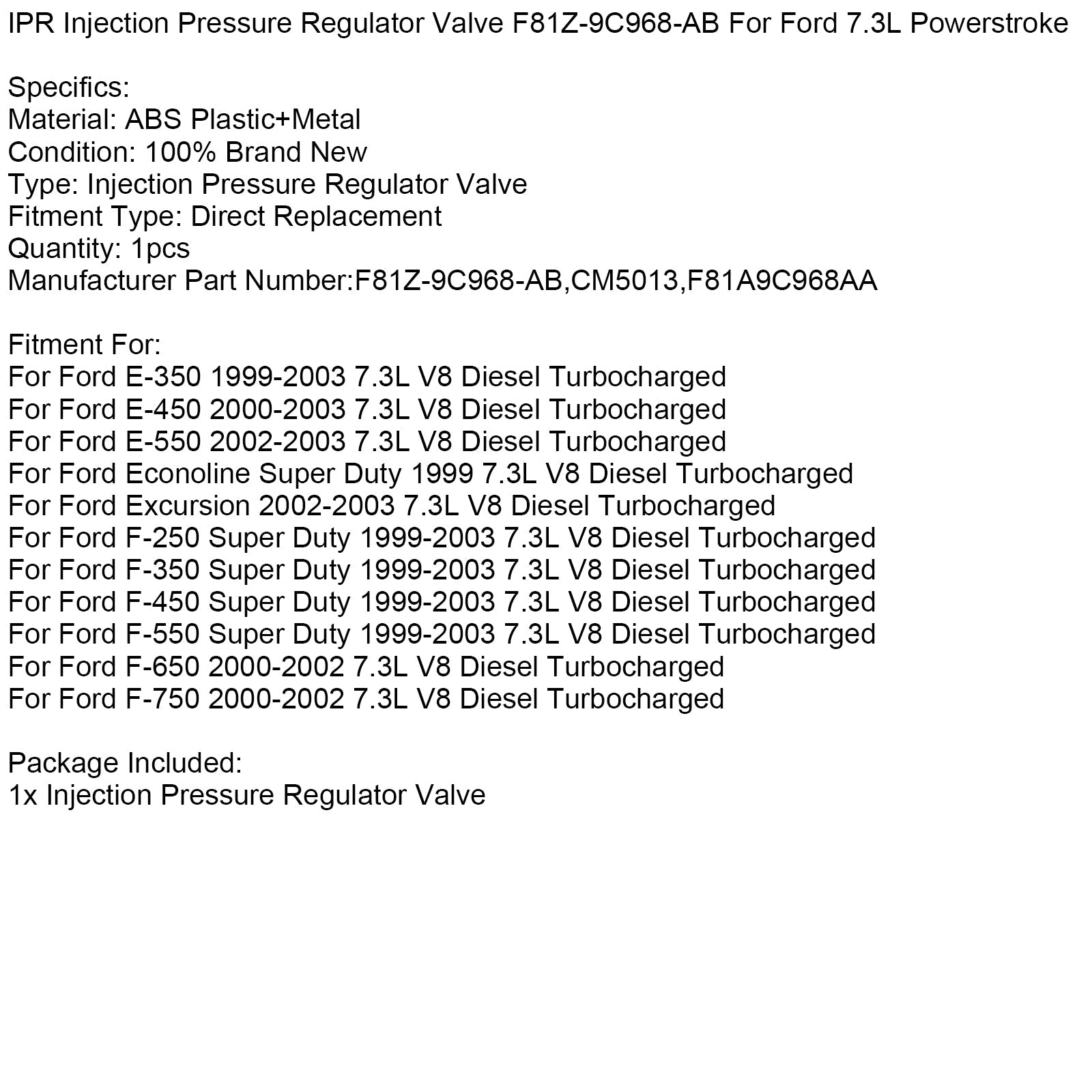 IPR Injection Pressure Regulator Valve F81Z-9C968-AB For Ford 7.3L Powerstroke