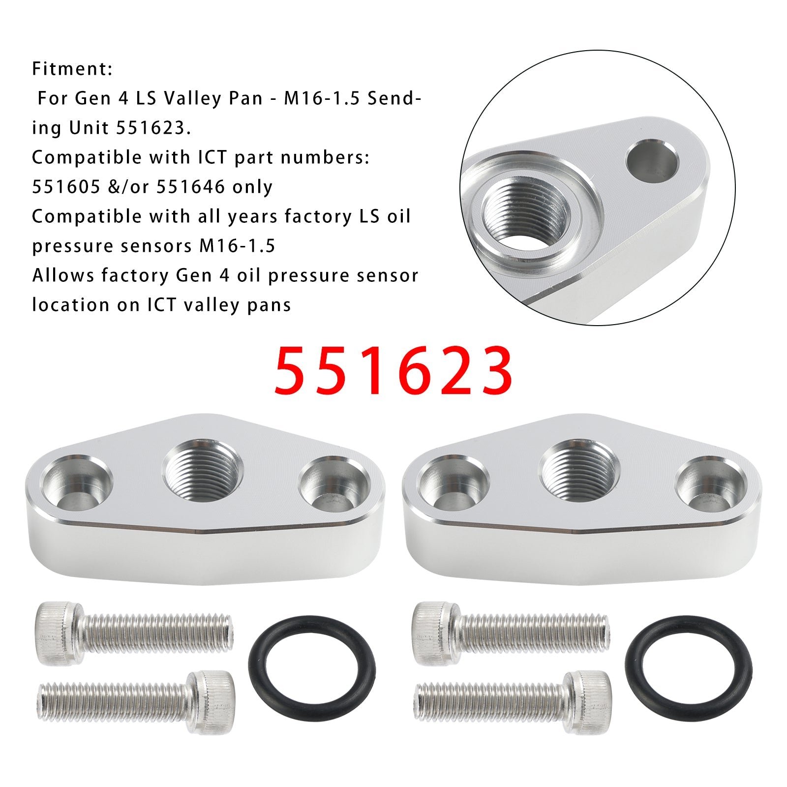 2 Pack Oil Pressure Sensor Adapter Plate M16 x 1.5 551623 For Chevy LS