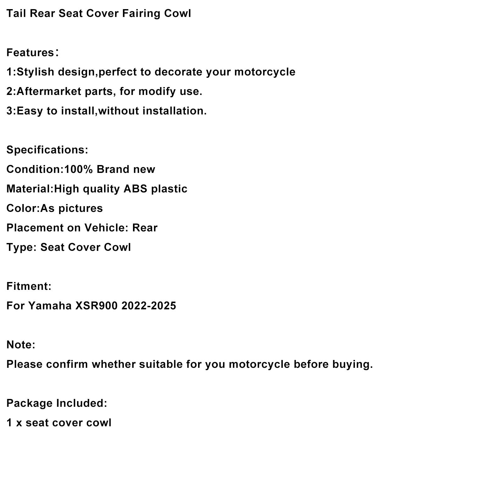 2022-2025 Yamaha XSR900 Rear Tail Pillion Seat Fairing Cover