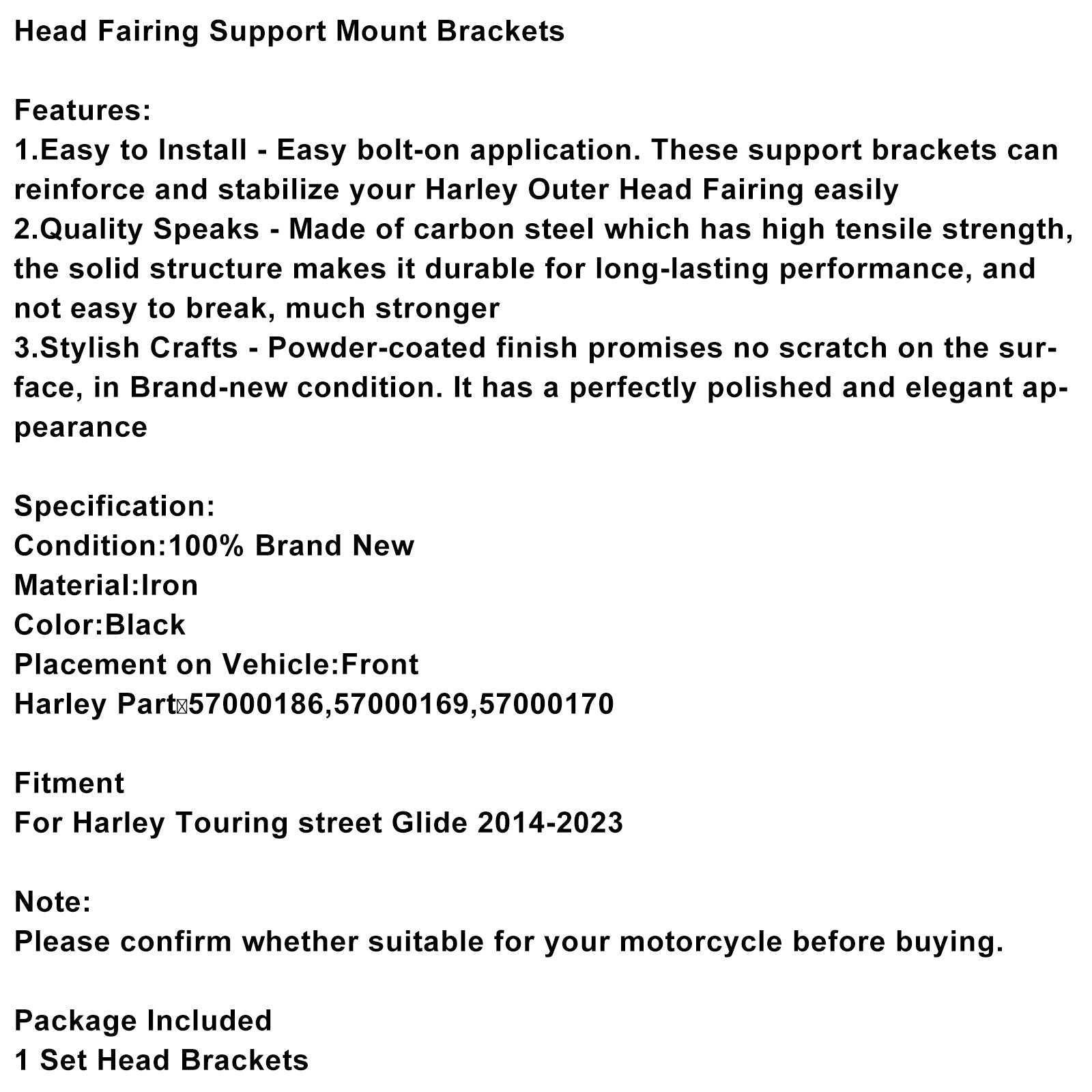 2014-2023 Touring street Glide Head Brackets 57000186 57000169 57000170