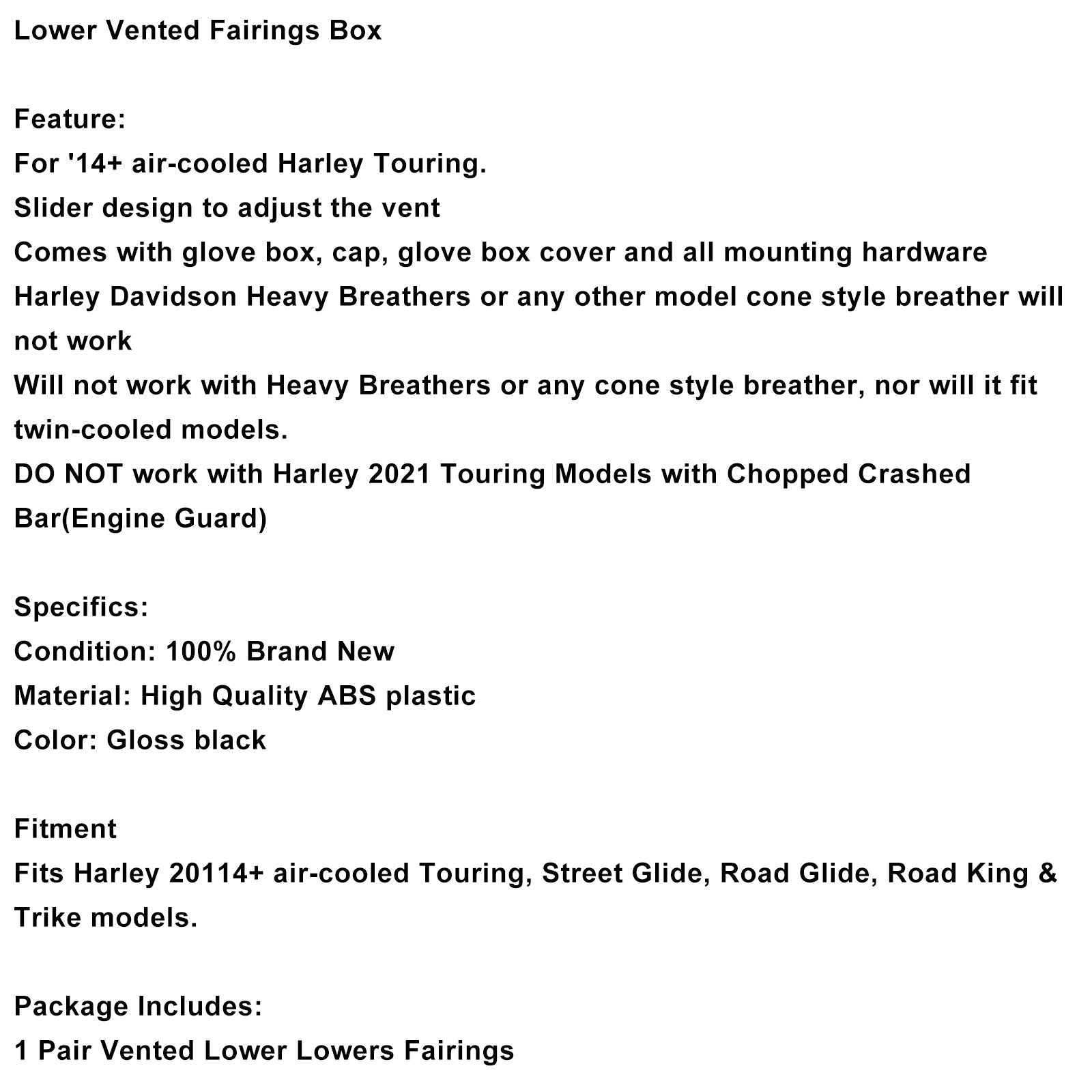 2014-2024 Touring Road Street Glide Lower Vented Fairings Box