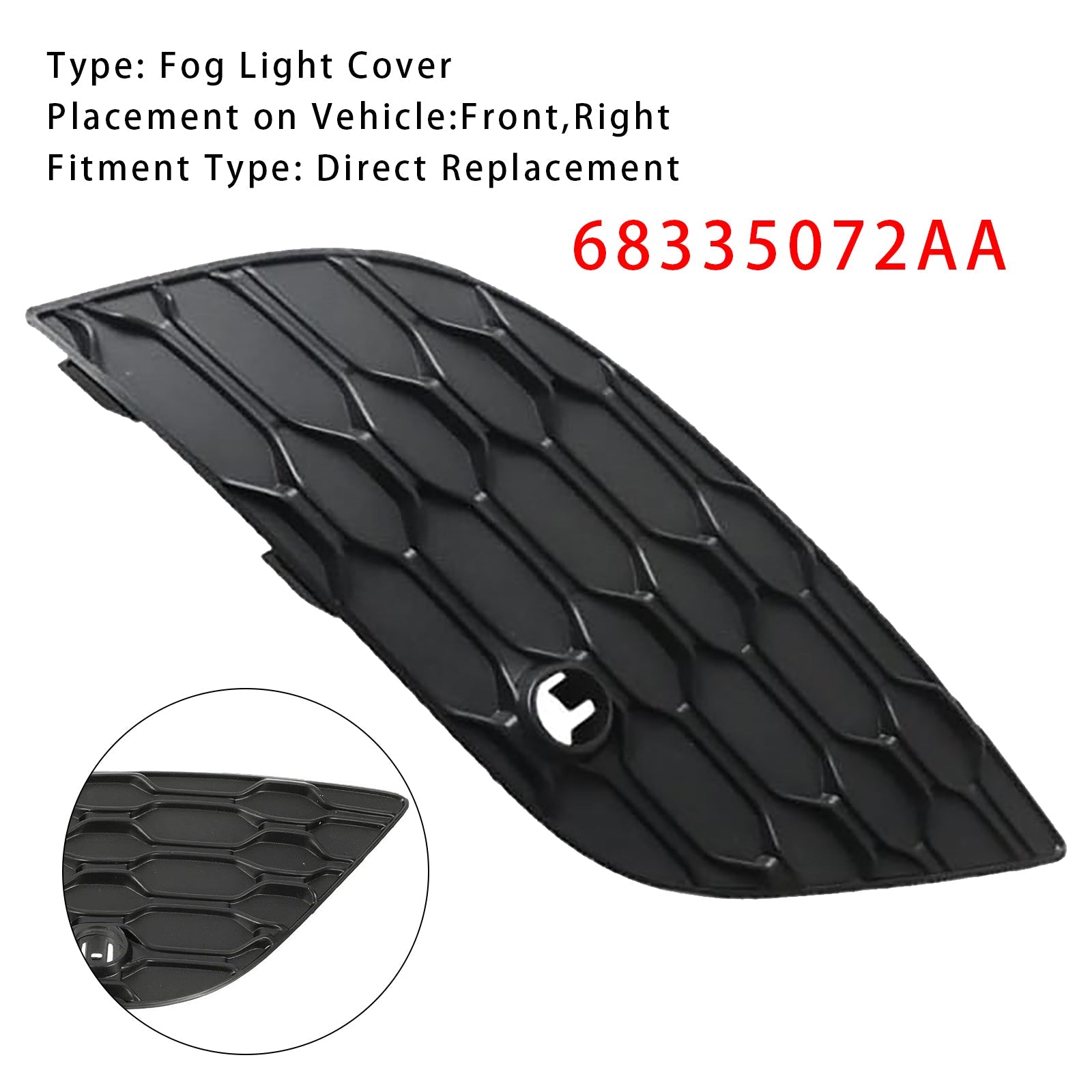2017-2022 Jeep Grand Cherokee Right Side Bumper Fog Light Cover 68335072AA