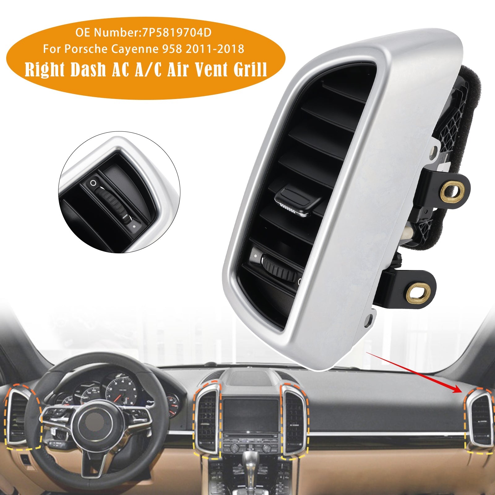 2011-2018 Porsche Cayenne 958 Right Dash AC A/C Air Vent Grill 7P5819704D