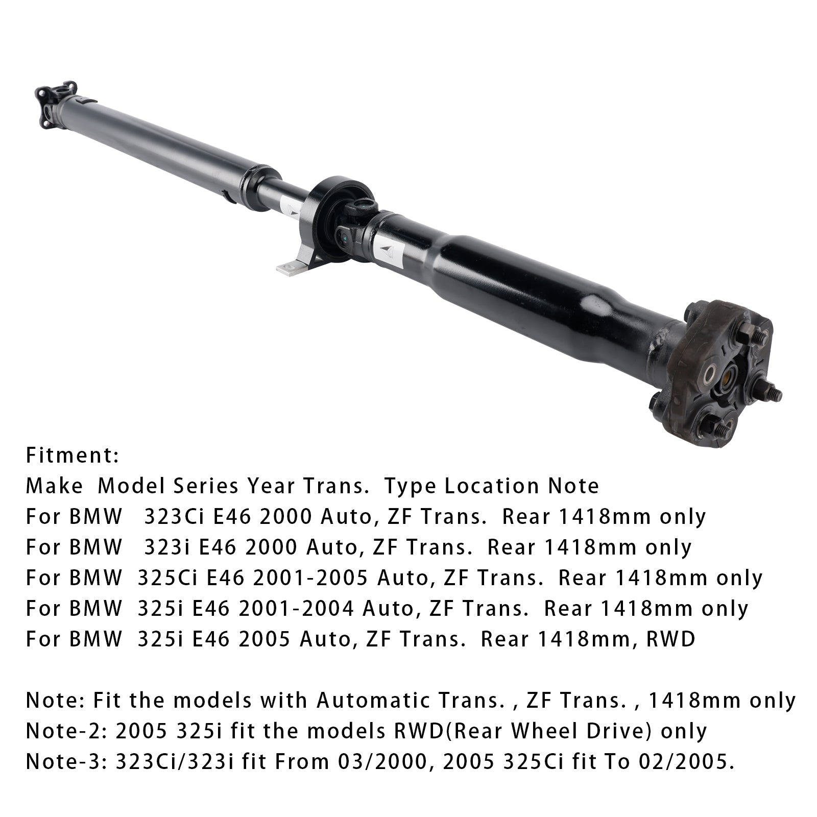 2005 BMW 325i E46 Auto, ZF Trans Rear Driveshaft Prop Shaft Assembly 26111229564