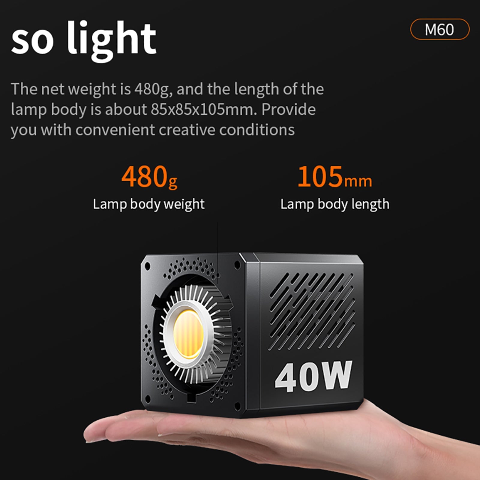 2500-6500K 40W M60 Photography Light COB Solar Light Outdoor LED Light