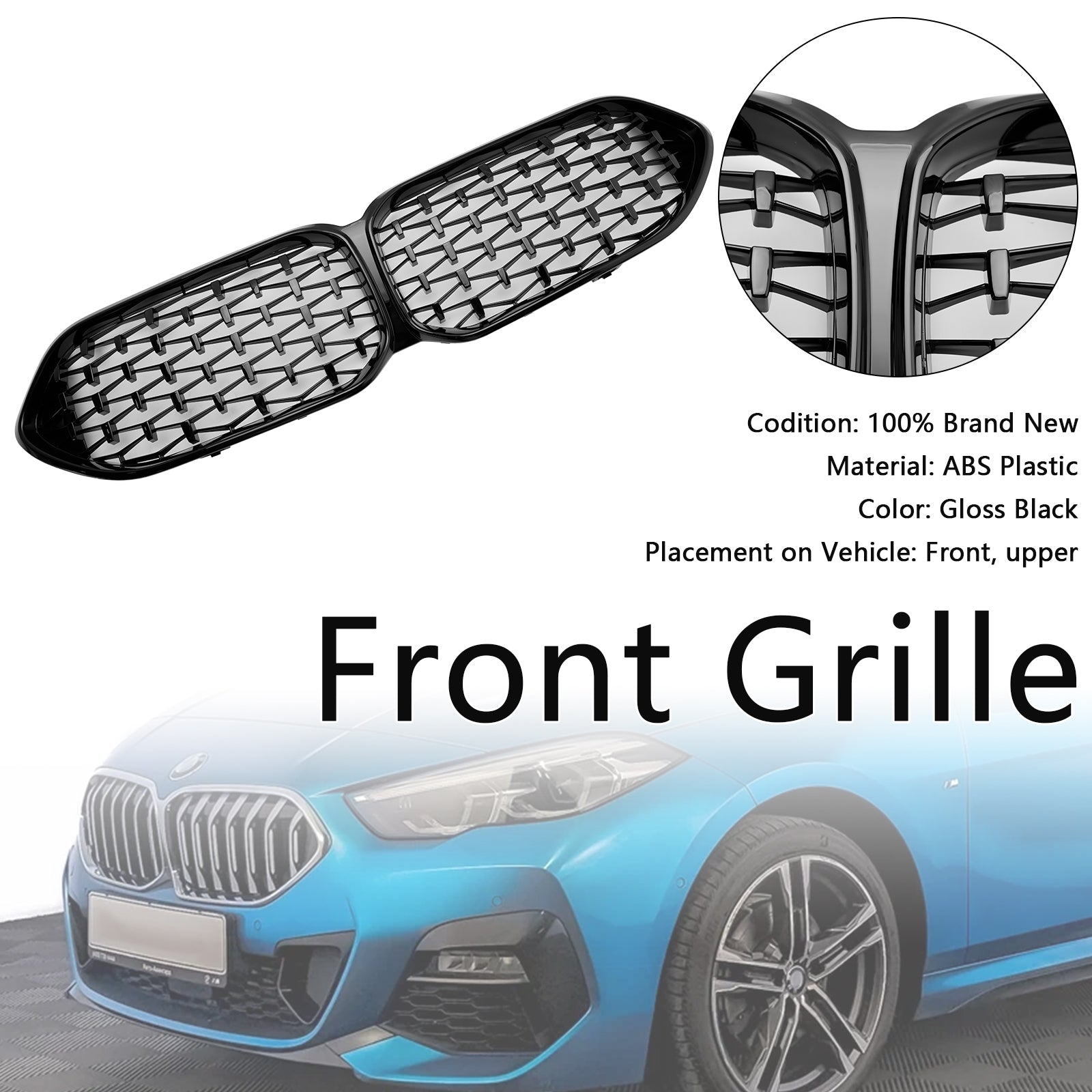 Gloss Black Front Grille Grill Fit BMW 2 Series F44 2020-2023 Coupe M Diamond