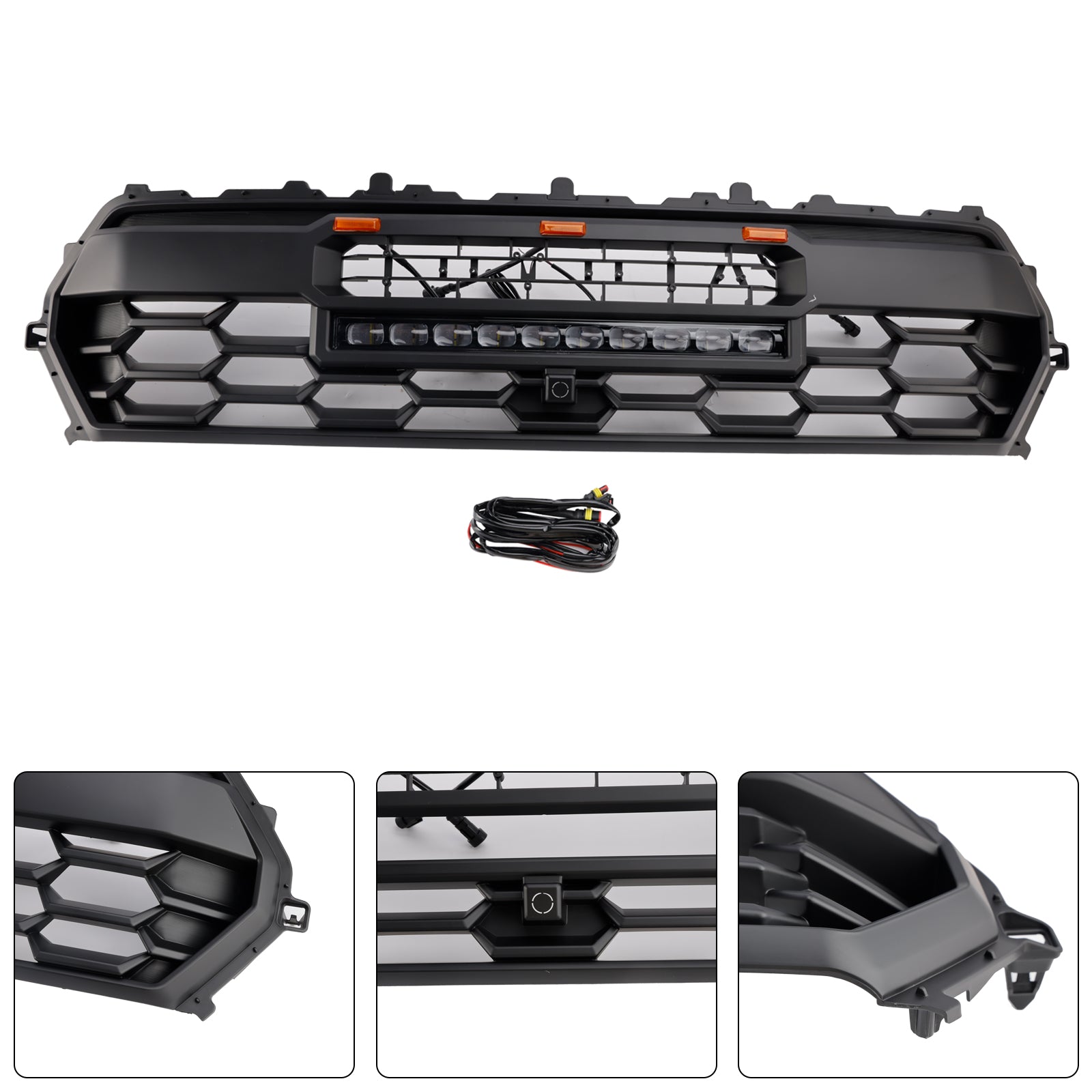 Black Front Bumper Grill Grille Fit Toyota Tacoma 2024+ With Led & Light Bar