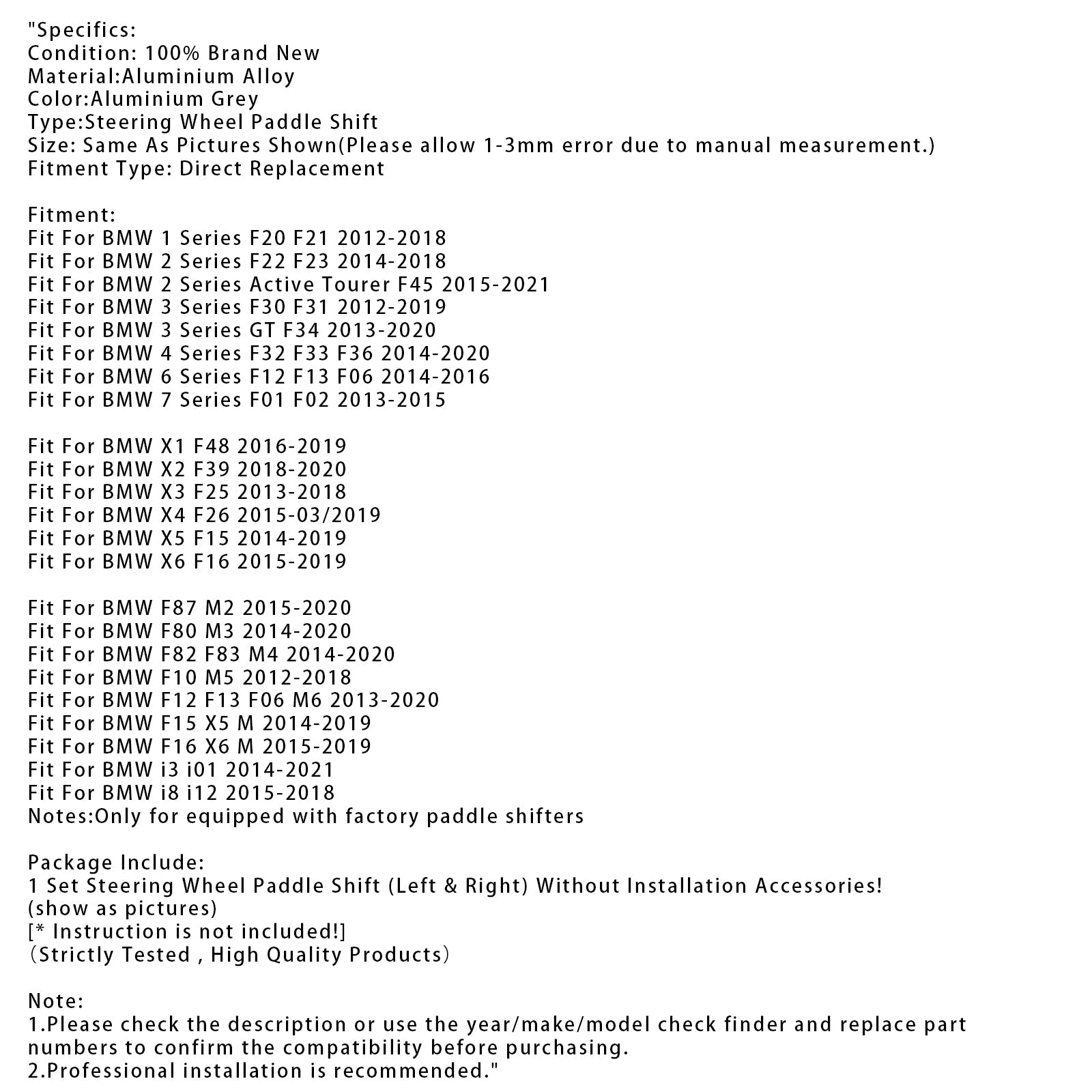 Paddle Shifter Extension For BMW F Series F30 F31 F32 F10 X3 X5 Aluminium Grey