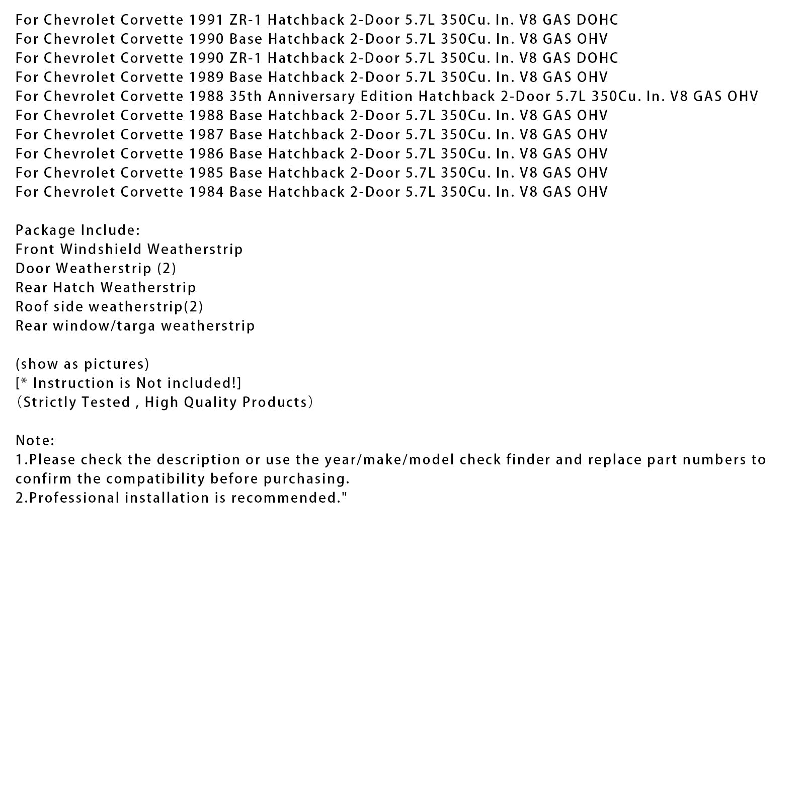 1984-1996 Chevrolet Corvette C4 Coupe Seal Weatherstrip Kit Waterproof  9096GGW