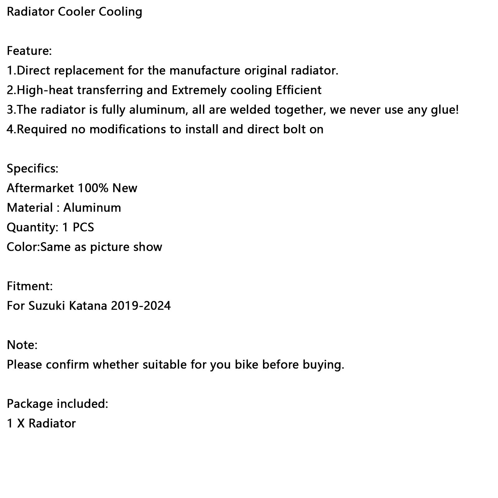 2019-2024 Suzuki Katana Radiator Cooling Engine Cooler