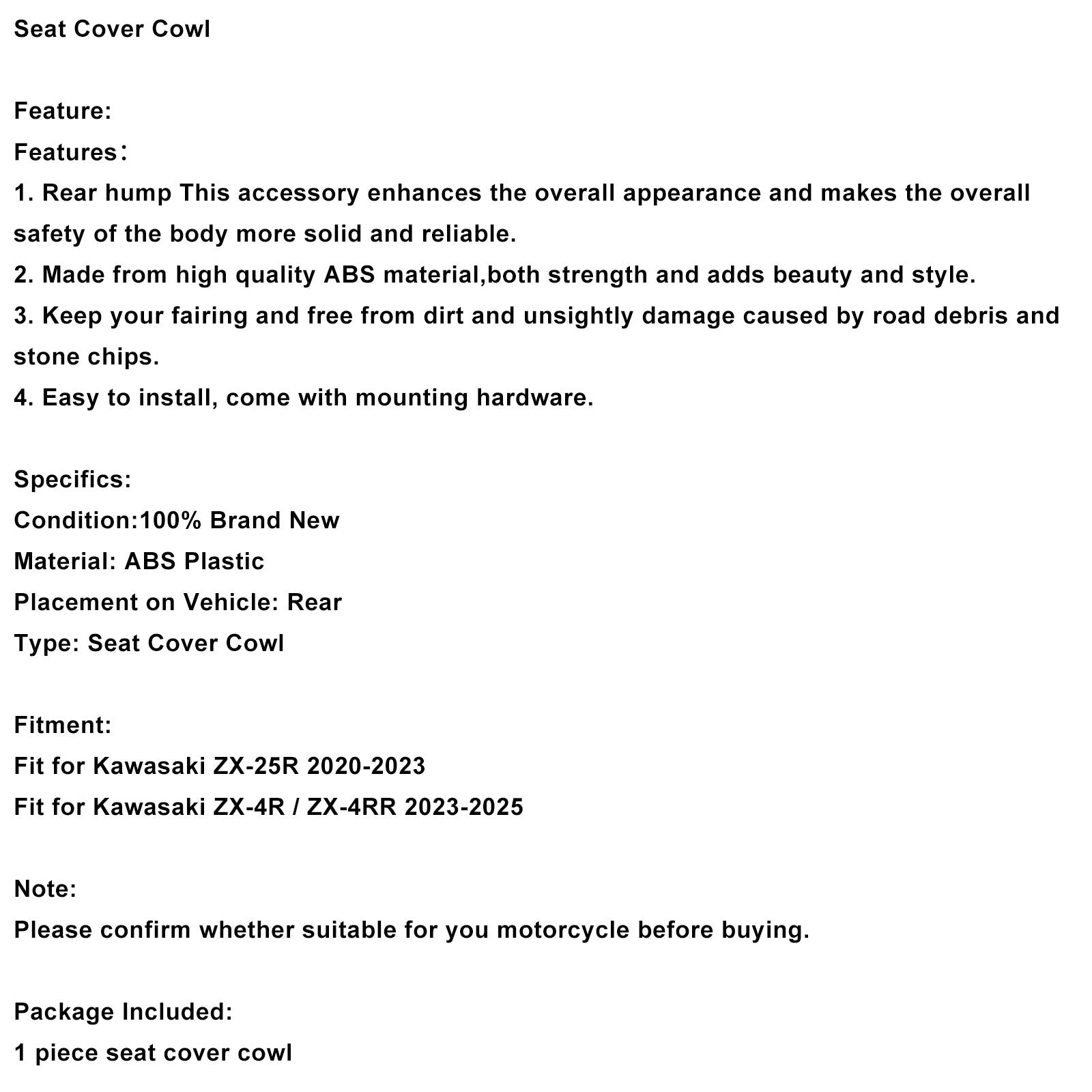 Racing Tail Rear Seat Fairing Cowl for Kawasaki ZX25R ZX4R ZX4RR 2020-2025